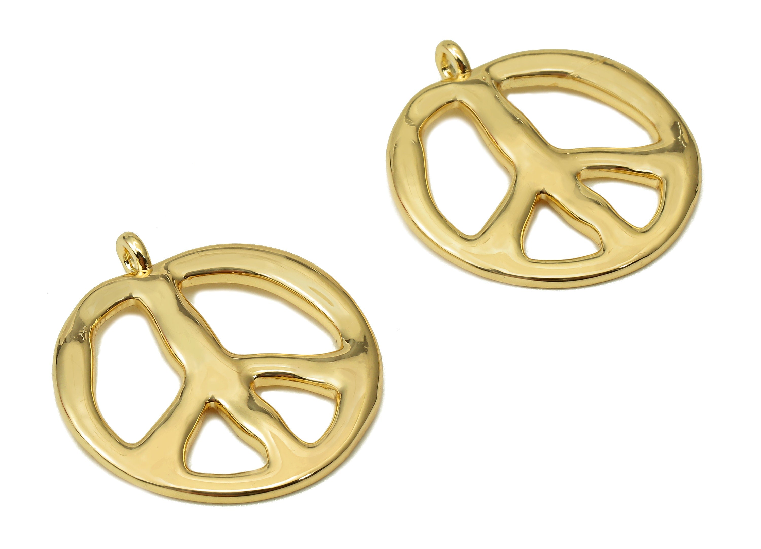 Brass Round Earring Charm - Circle Peace Sign Earring - Peace Pendant With Loop - 18K Real Gold Plating - 25.3x23.1x2.2mm - RGP5581 - DOMEDBAZAAR