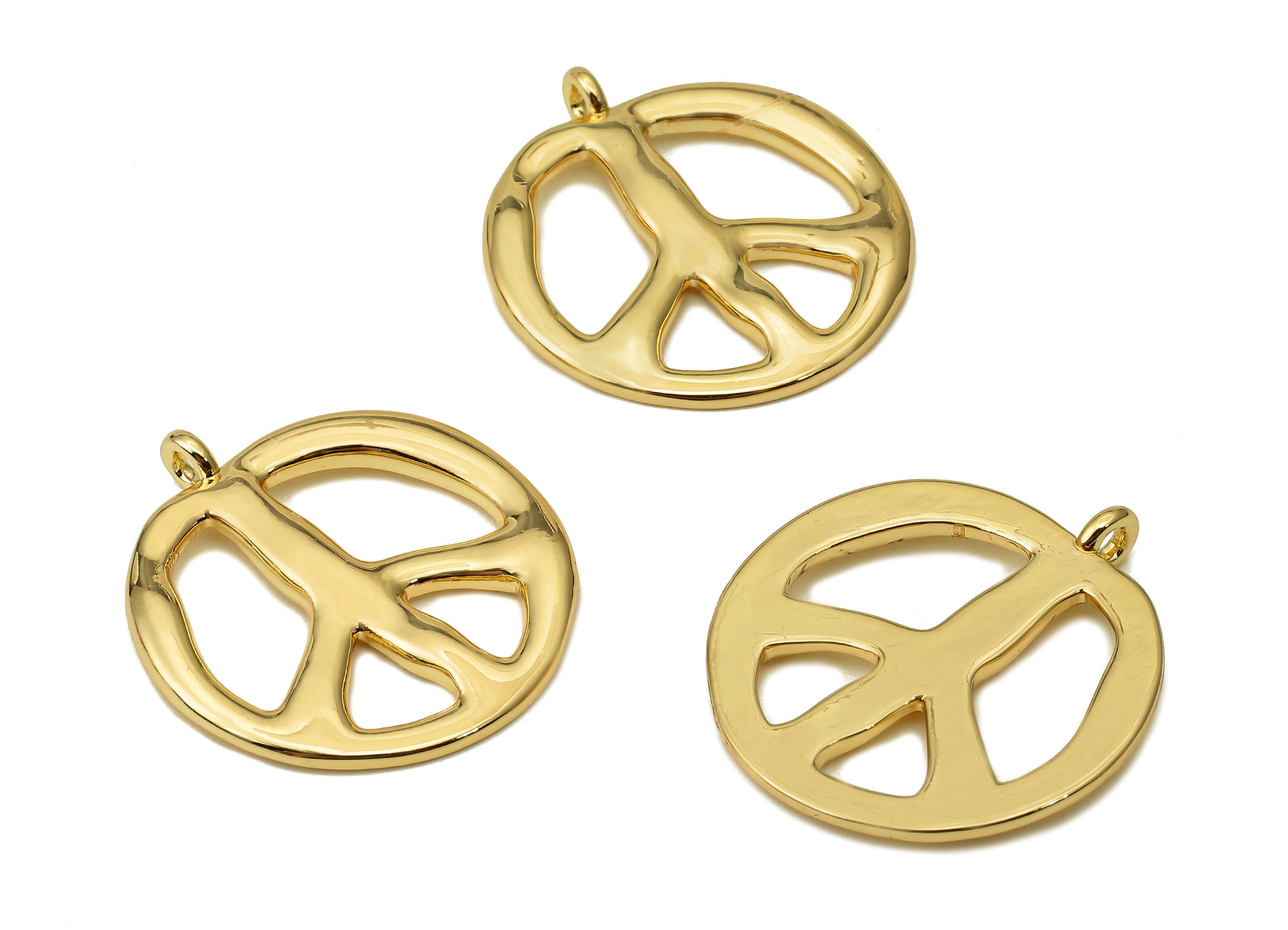 Brass Round Earring Charm - Circle Peace Sign Earring - Peace Pendant With Loop - 18K Real Gold Plating - 25.3x23.1x2.2mm - RGP5581 - DOMEDBAZAAR