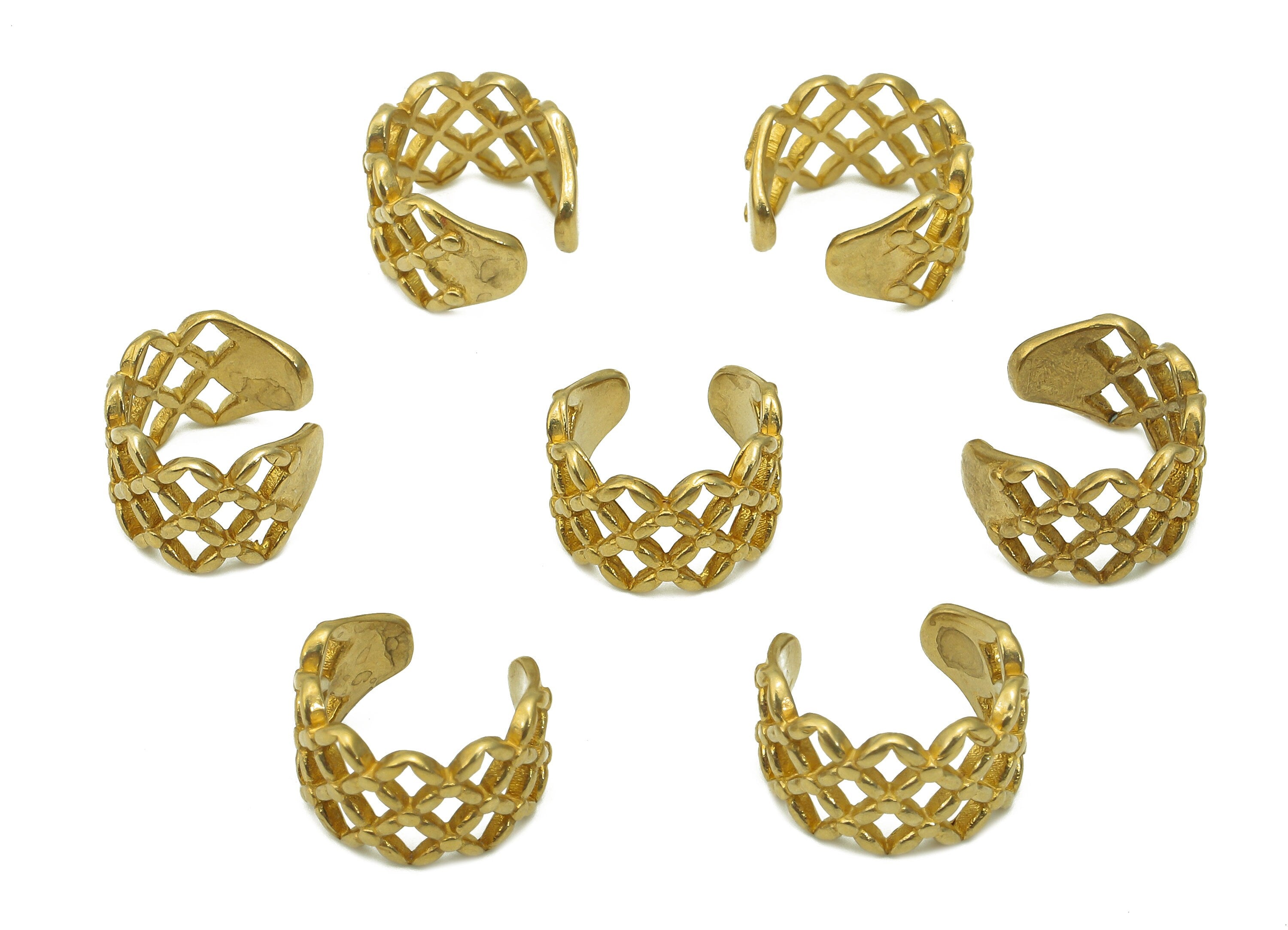 Brass Knitting Open Round C Ring - Raw Brass Knit Cuff Ear - Braid Hoop Hollow Ear Clip - Mesh Earring Cuff - 12.01x11.1x1.15mm - PP8110 - DOMEDBAZAAR