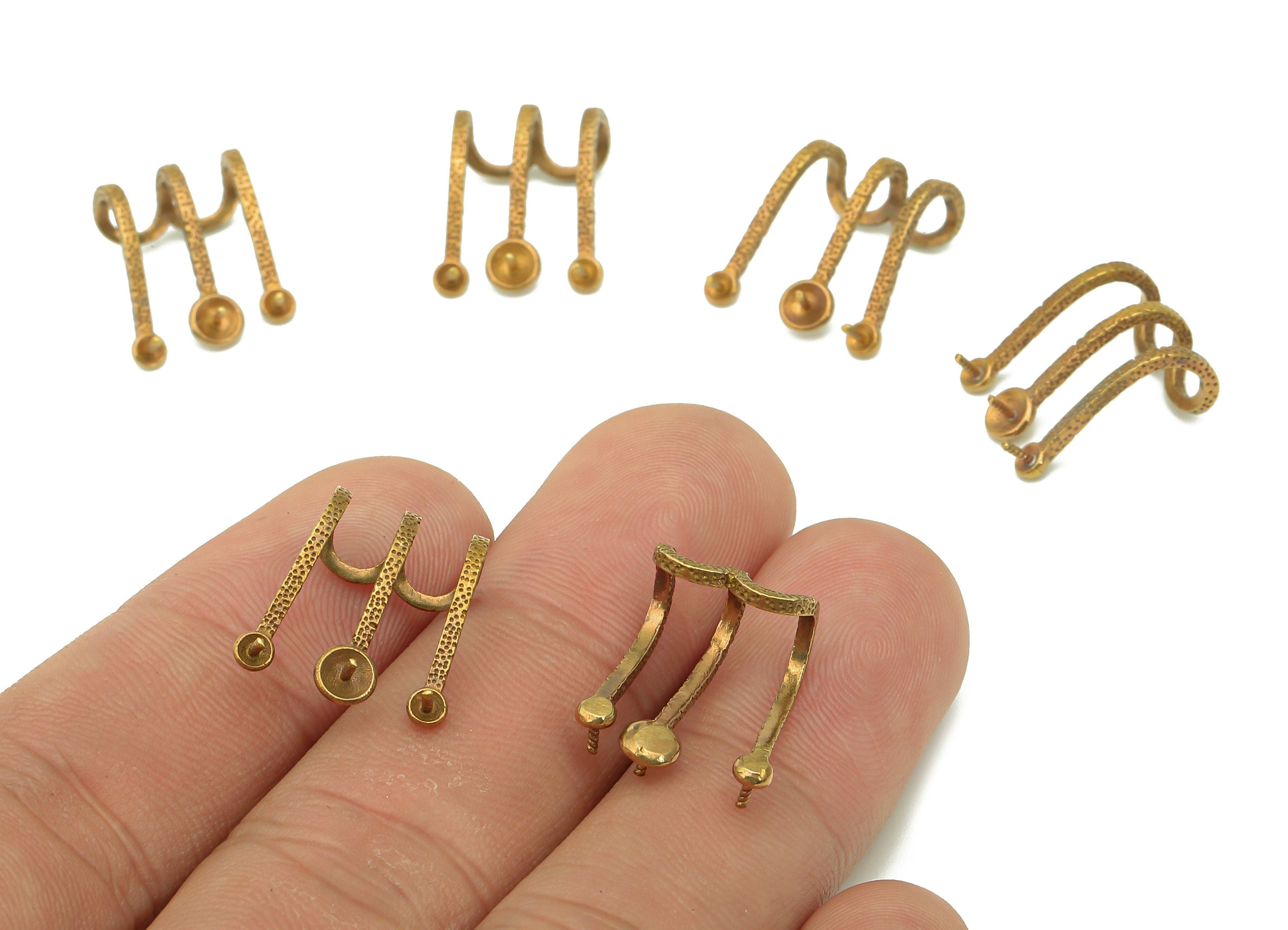 Brass Open Earrings Cuff - Raw Brass Huggie J Earring Cuff - Open Hoop Cuff Ear - Wide Cuff Earring For Pearl - 15.38x12.34x1.3mm - PP8111 - DOMEDBAZAAR