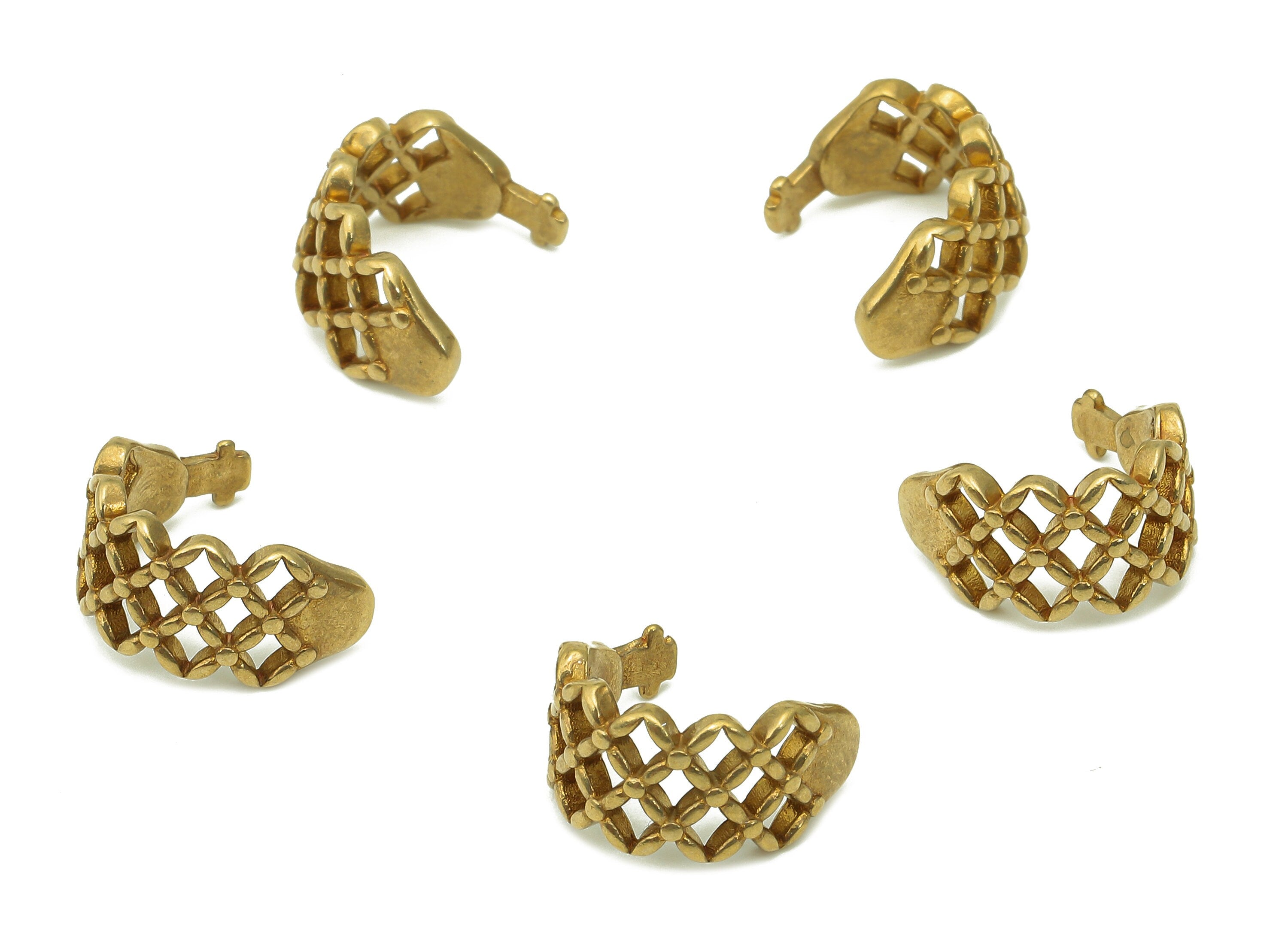 Brass Diamond Open Round C Ring - Raw Brass Circle Cuff Ear - Wide Hoop Hollow Ear Clip - Mesh Earring Cuff - 13.03x11.05x1.52mm - PP8113 - DOMEDBAZAAR