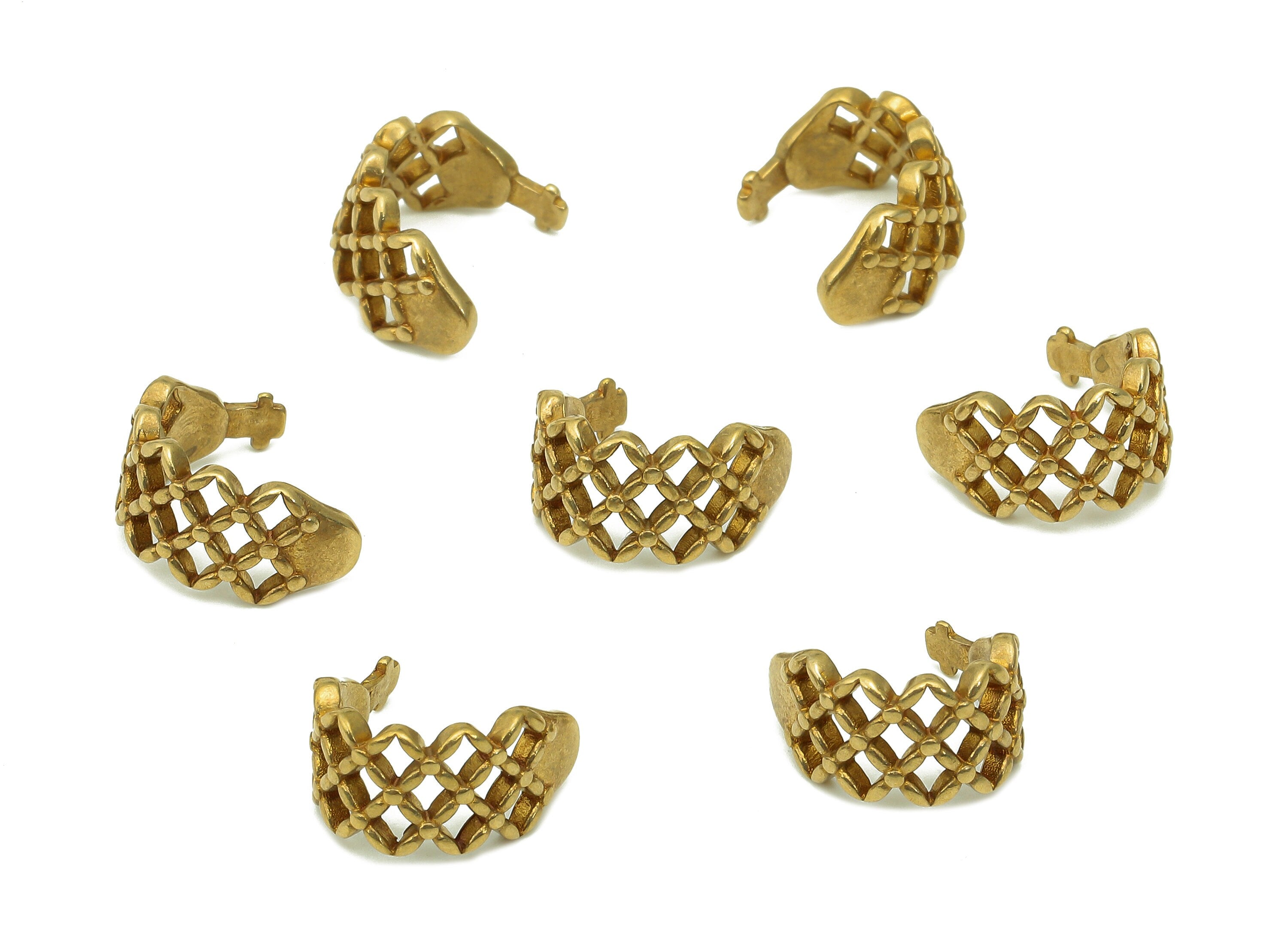 Brass Diamond Open Round C Ring - Raw Brass Circle Cuff Ear - Wide Hoop Hollow Ear Clip - Mesh Earring Cuff - 13.03x11.05x1.52mm - PP8113 - DOMEDBAZAAR