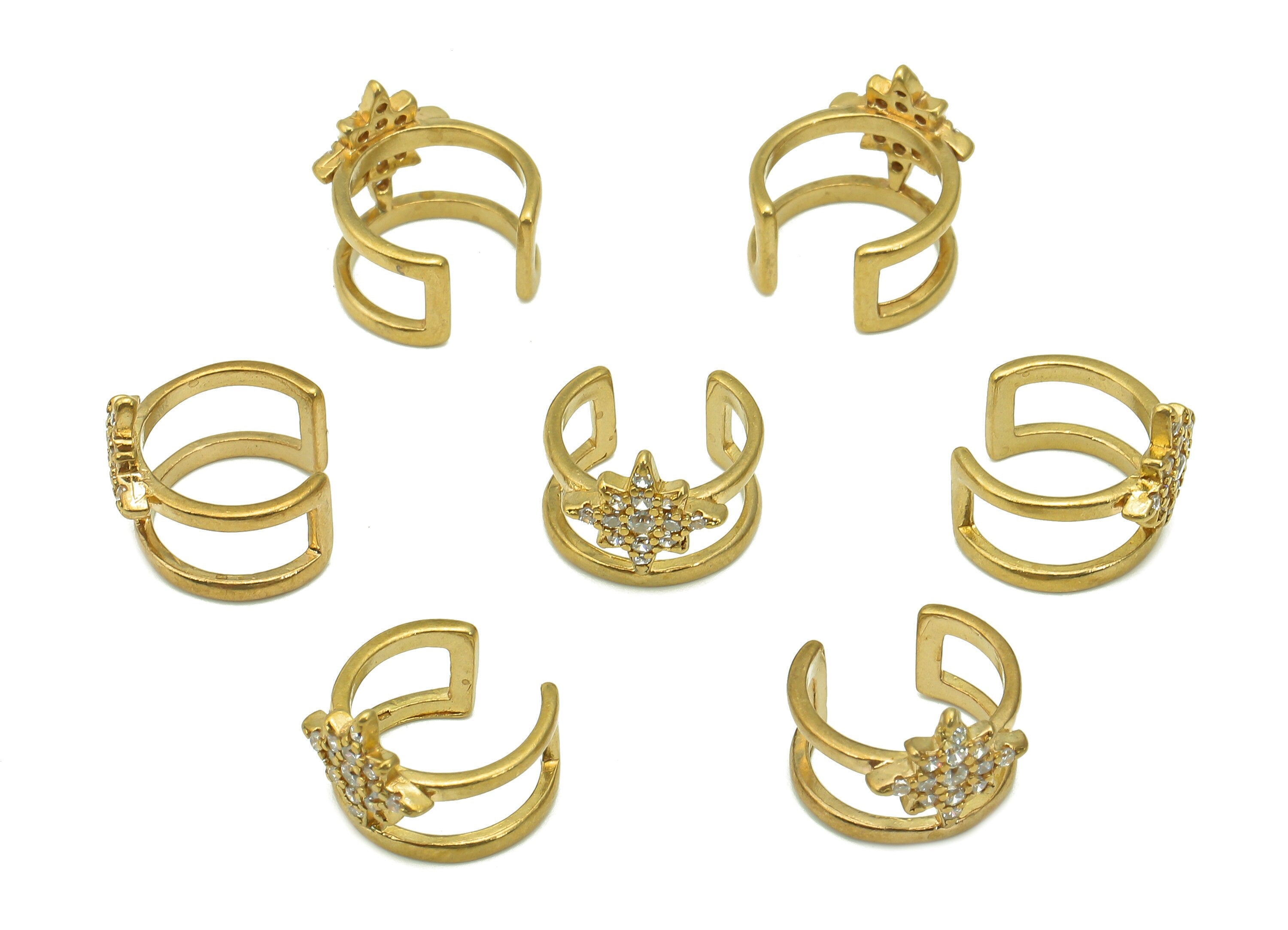 Brass Star Open Round Ring - Raw Brass Cuff Earring With Zircon - C Circle Hoop Hollow Ear Cuff - Star Cuff Ear - 10.8x11.1x1.2mm - PP8116 - DOMEDBAZAAR