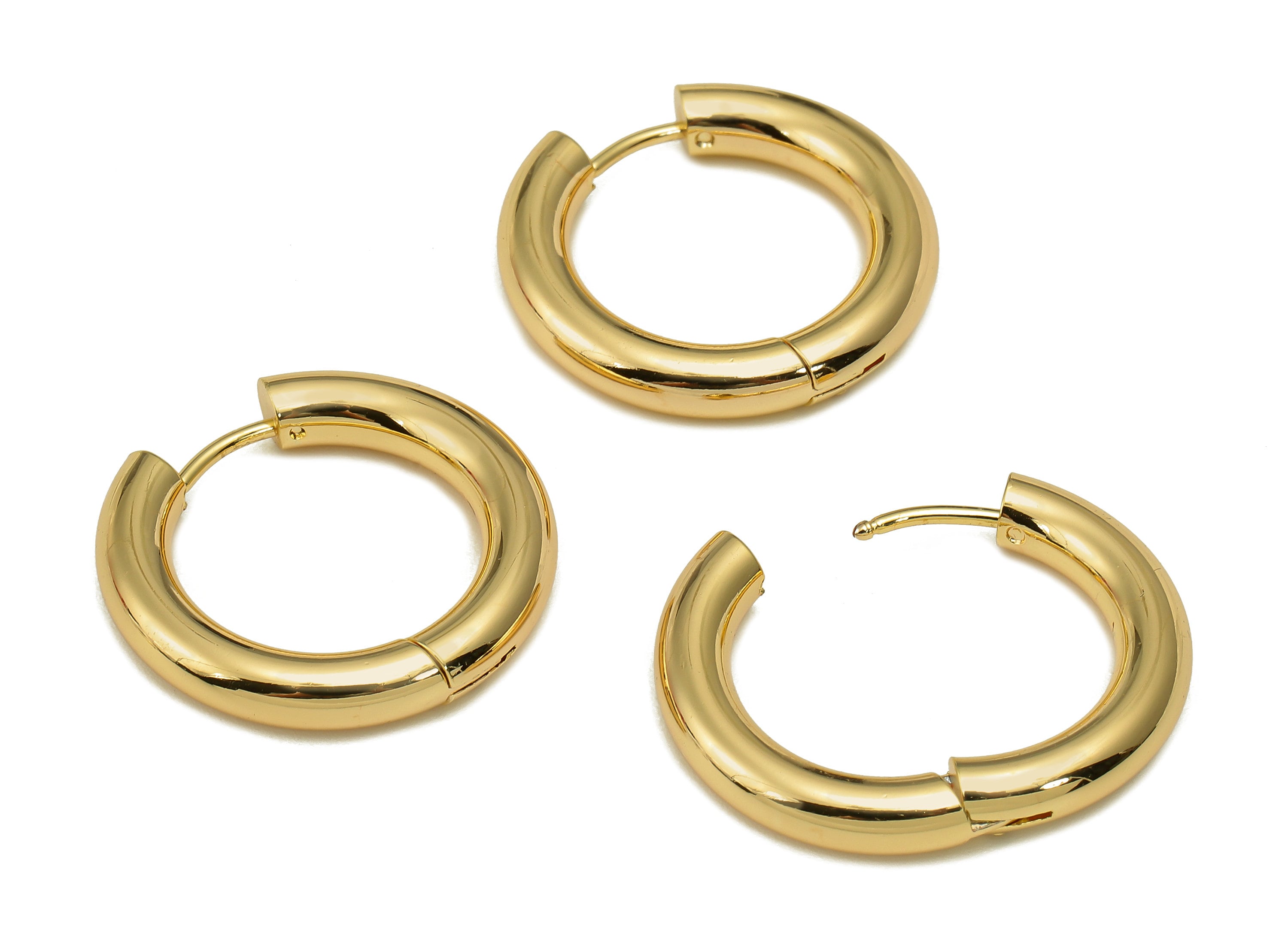 Brass Circle Earrings Clasps - Gold Thick Round Hoop Earrings - Huggie Hoop Clasp - 18K Real Gold Plated Brass - 24.2x23.4x3.97mm - RGP5584 - DOMEDBAZAAR