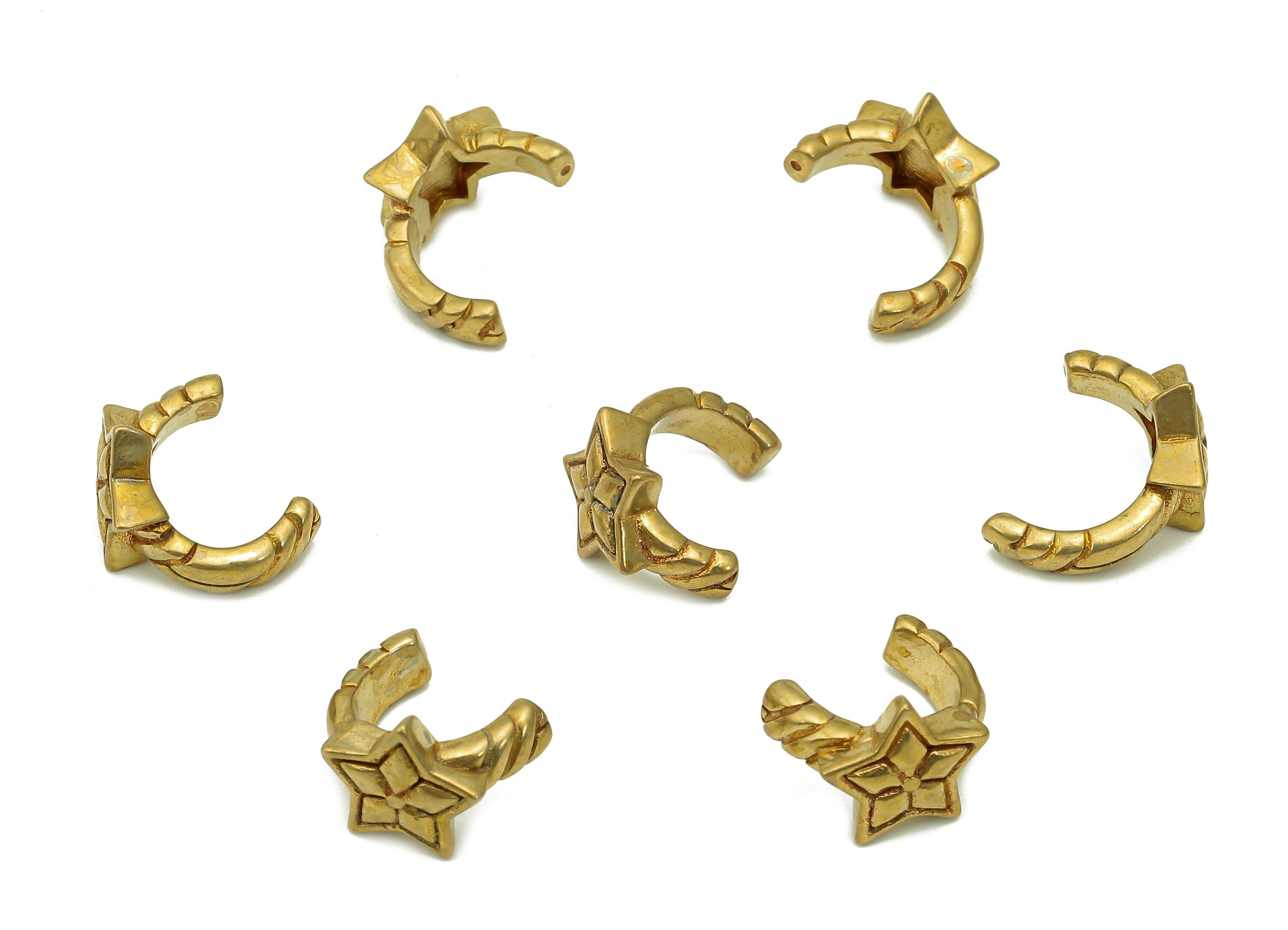 Brass Star Open Round C Ring - Raw Brass Huggie Hoop Ear Clip - Textured Earring - Semicircle Ring For Stud Earring - 11.7x9.5x2.1mm-PP8117 - DOMEDBAZAAR