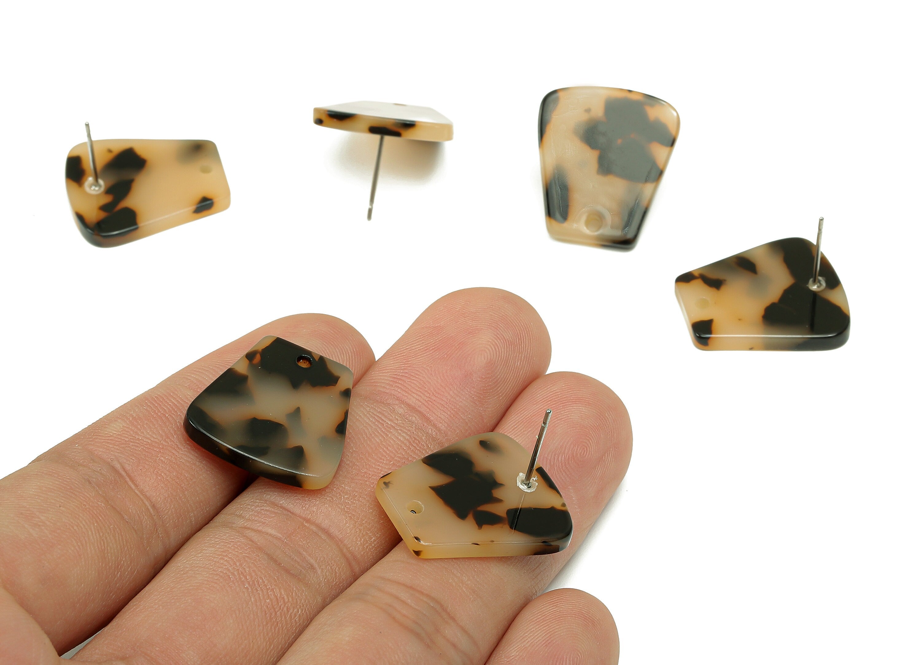 Acetate Trapezoid Stud Earring - Blonde Tortoise Shell Earring Post - 316 Stainless Steel - Color Code: A08 - 21.3x18.5x2.5mm - AC1591-A08 - DOMEDBAZAAR