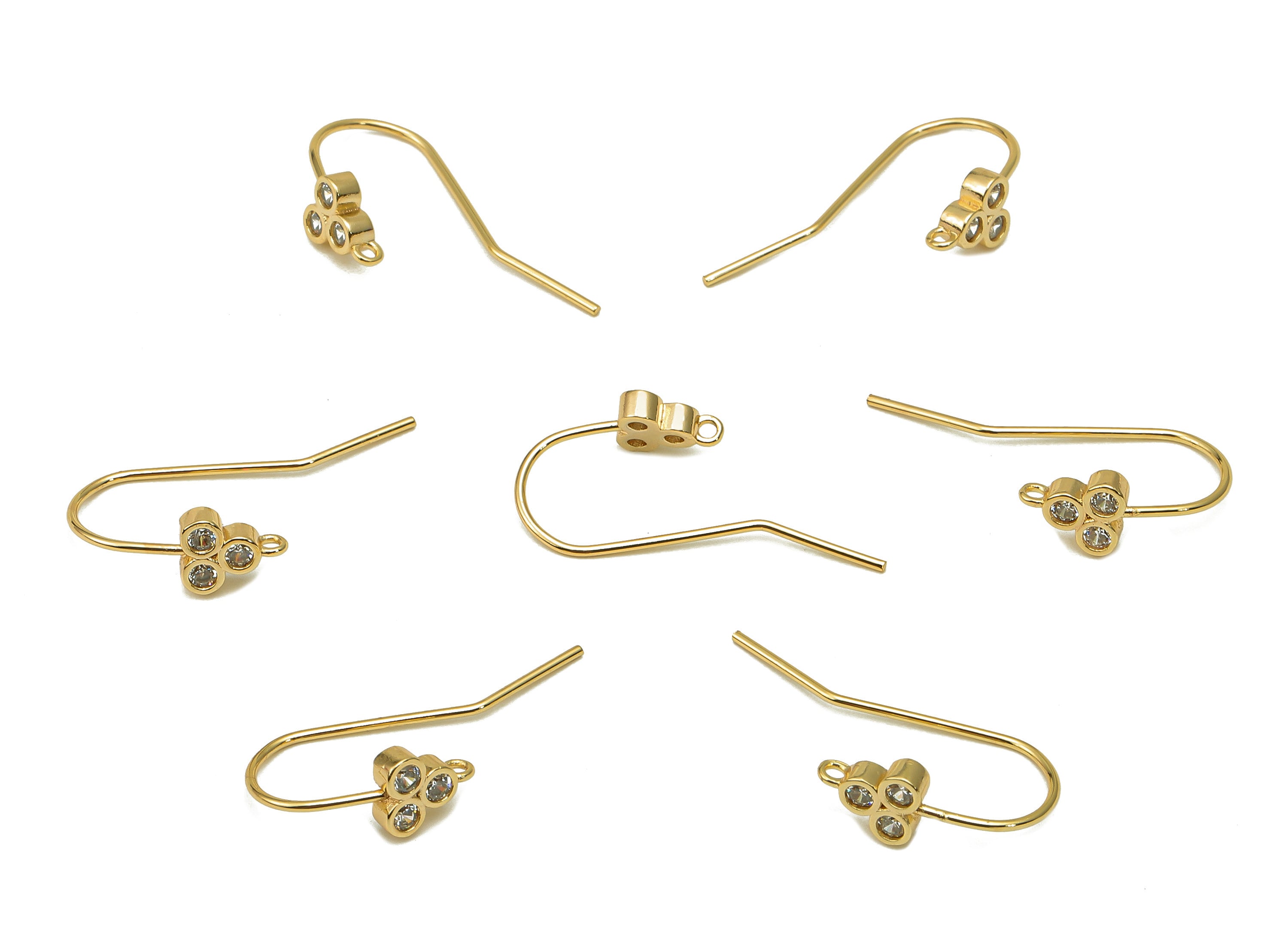 Brass Flower Hook Earring With Zircon - Gold Hook Earring - Ear Wire With Loop - 18K Real Gold Plating - 25.3X21.7X2.1mm - RGP5598 - DOMEDBAZAAR