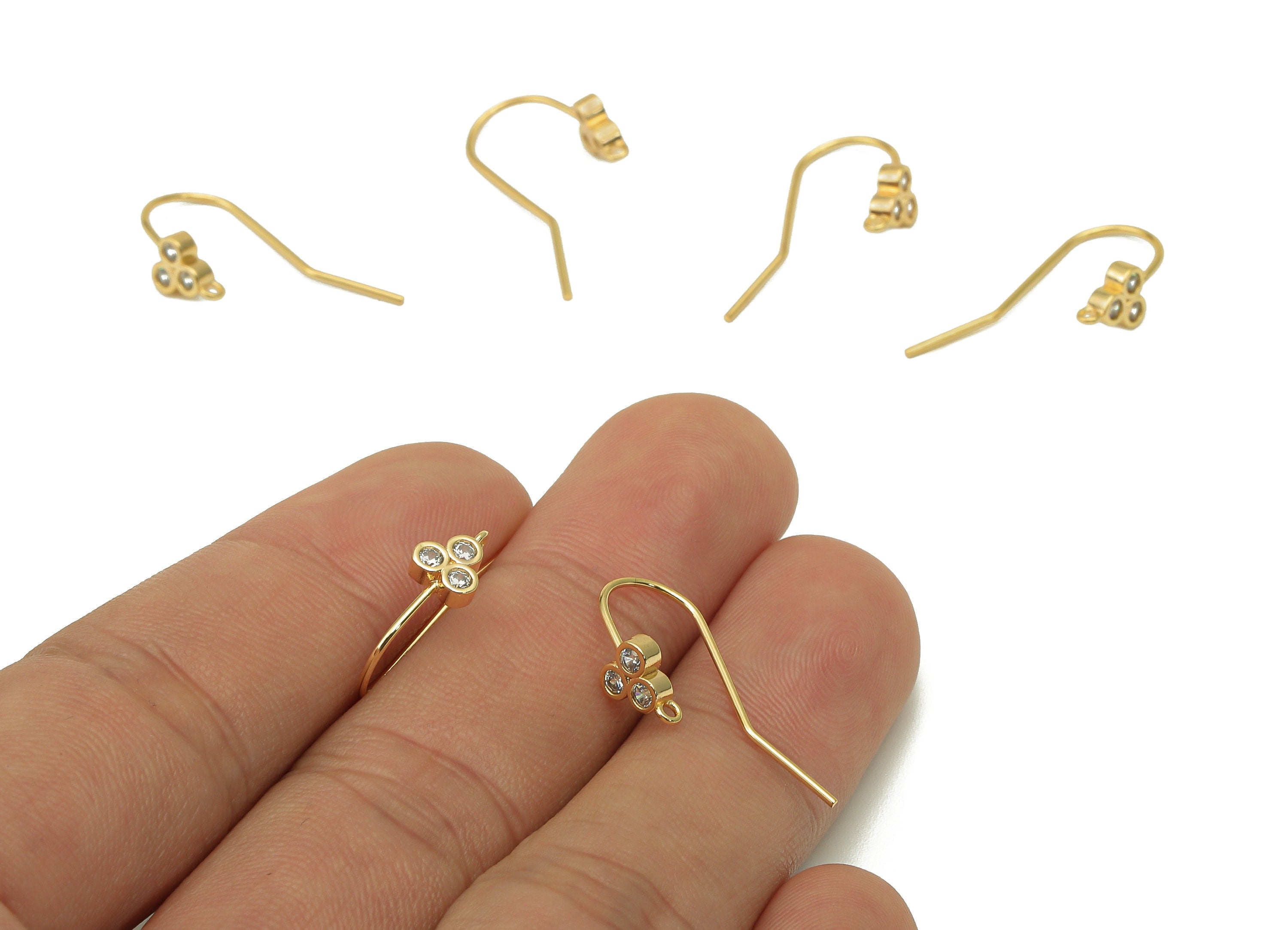 Brass Flower Hook Earring With Zircon - Gold Hook Earring - Ear Wire With Loop - 18K Real Gold Plating - 25.3X21.7X2.1mm - RGP5598 - DOMEDBAZAAR