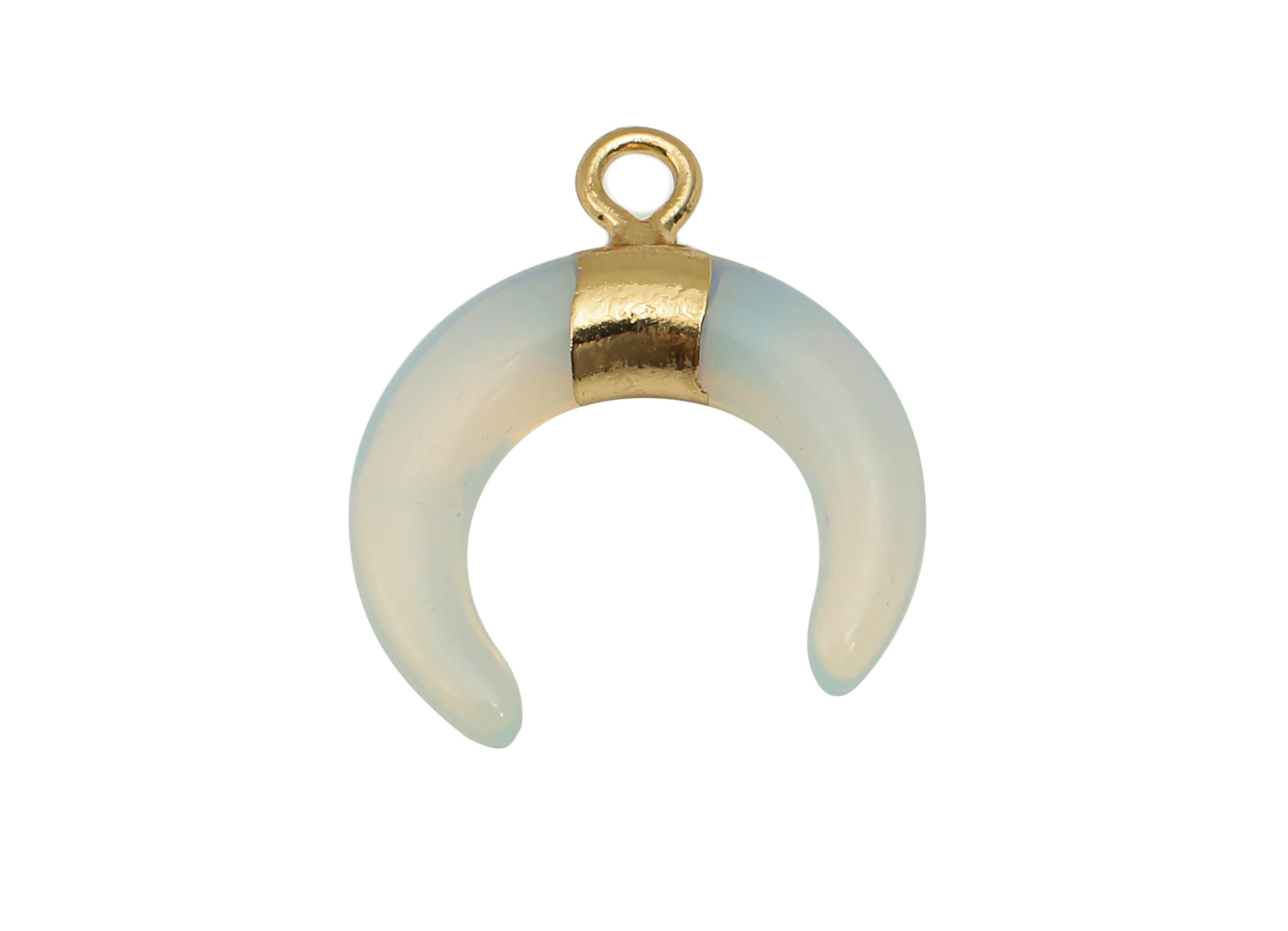 Brass Clear White Crescent Opal - Moon Gemstone Pendant With Loop - Transparent Natural Stone - Gold Tone Plating - 15.7x18.2x3.7mm -NS1889E - DOMEDBAZAAR