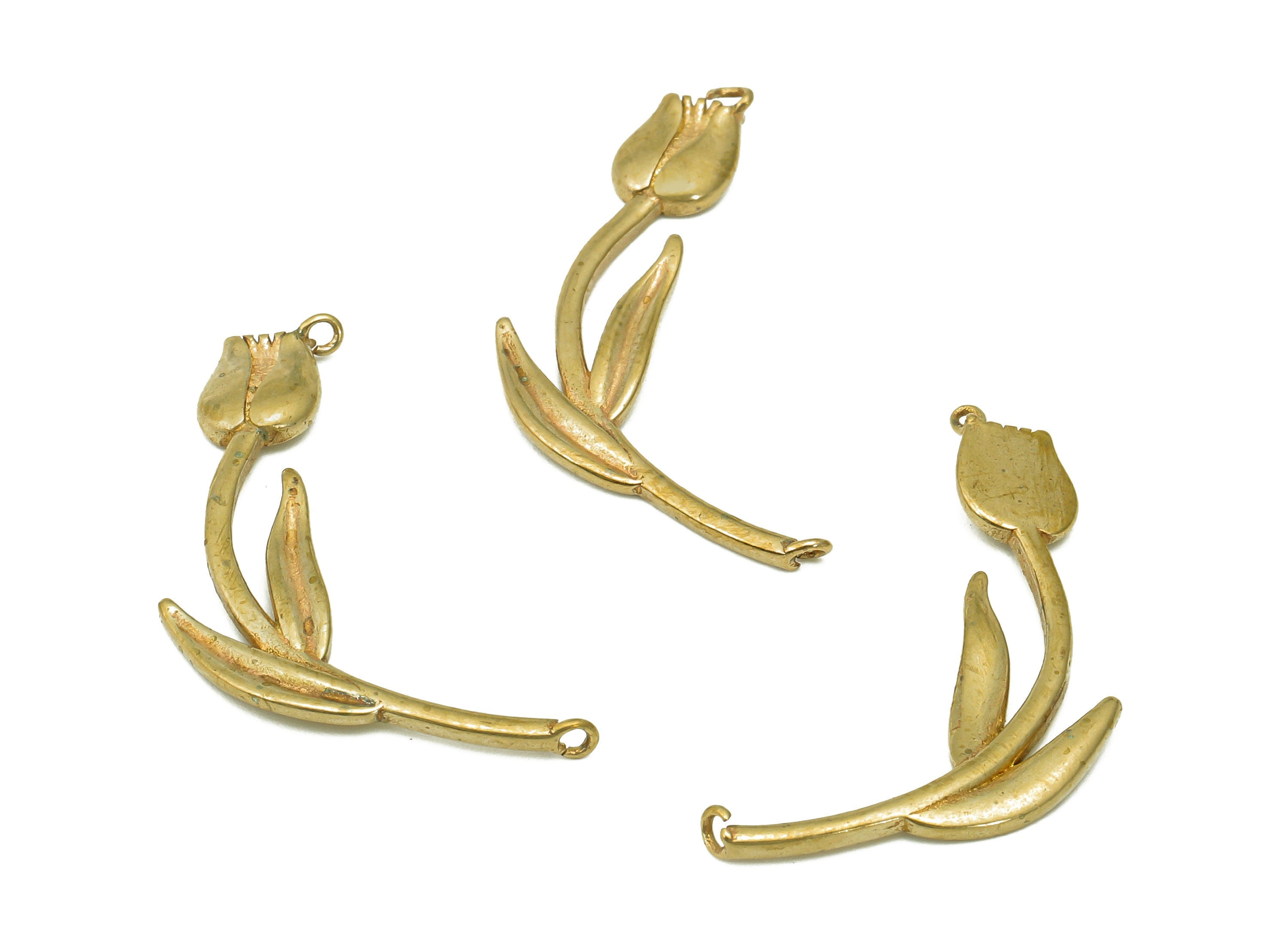 Brass Flower Earring Connectors - Raw Brass Tulip Charms and Pendant - Jewelry Making Supplies - Gift For Her - 34.12x8.29x1.26mm - PP8119 - DOMEDBAZAAR