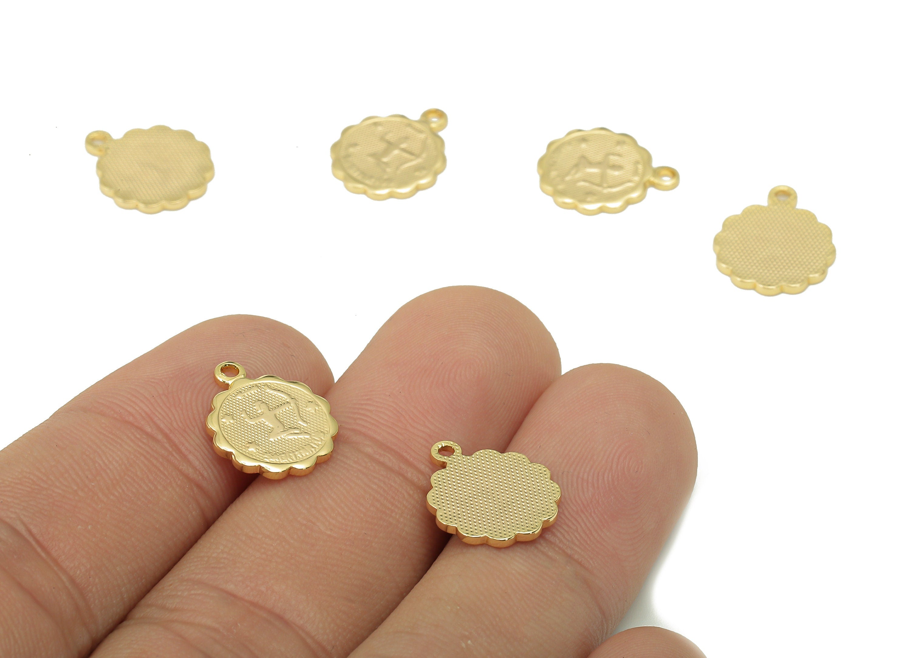 Brass Sagittarius Round Earring Charm - Horoscopes Necklace With Loop - Zodiac Coin Pendant - 18K Real Gold Plating - 14.1x11.4x1mm-RGP5504L - DOMEDBAZAAR