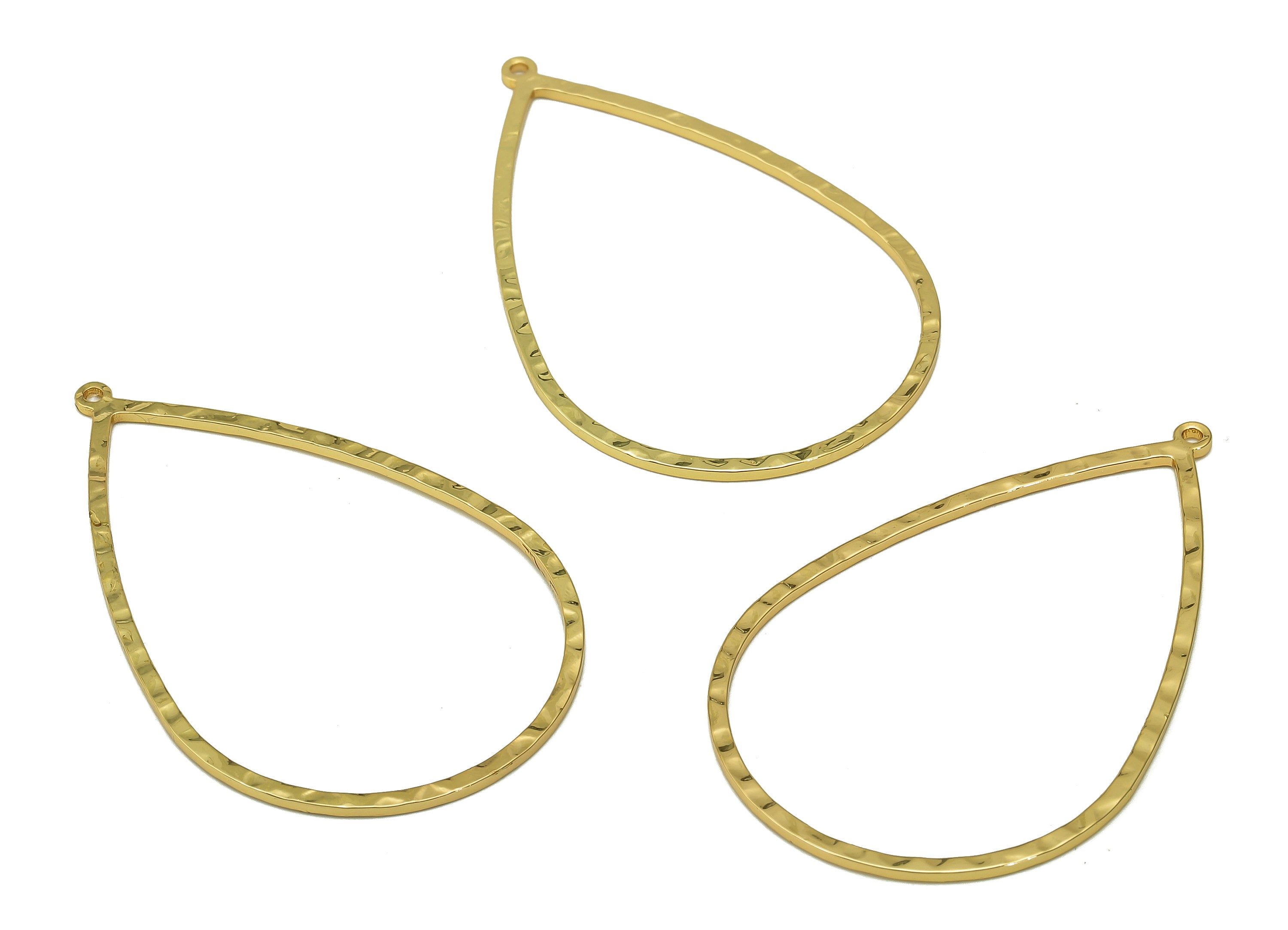 Brass Hammered Drop Earring Charm - Gold Wide Teardrop Earring - Pendant With Loop - 18K Real Gold Plating Charms - 47x29.7x1.1mm - RGP5508 - DOMEDBAZAAR