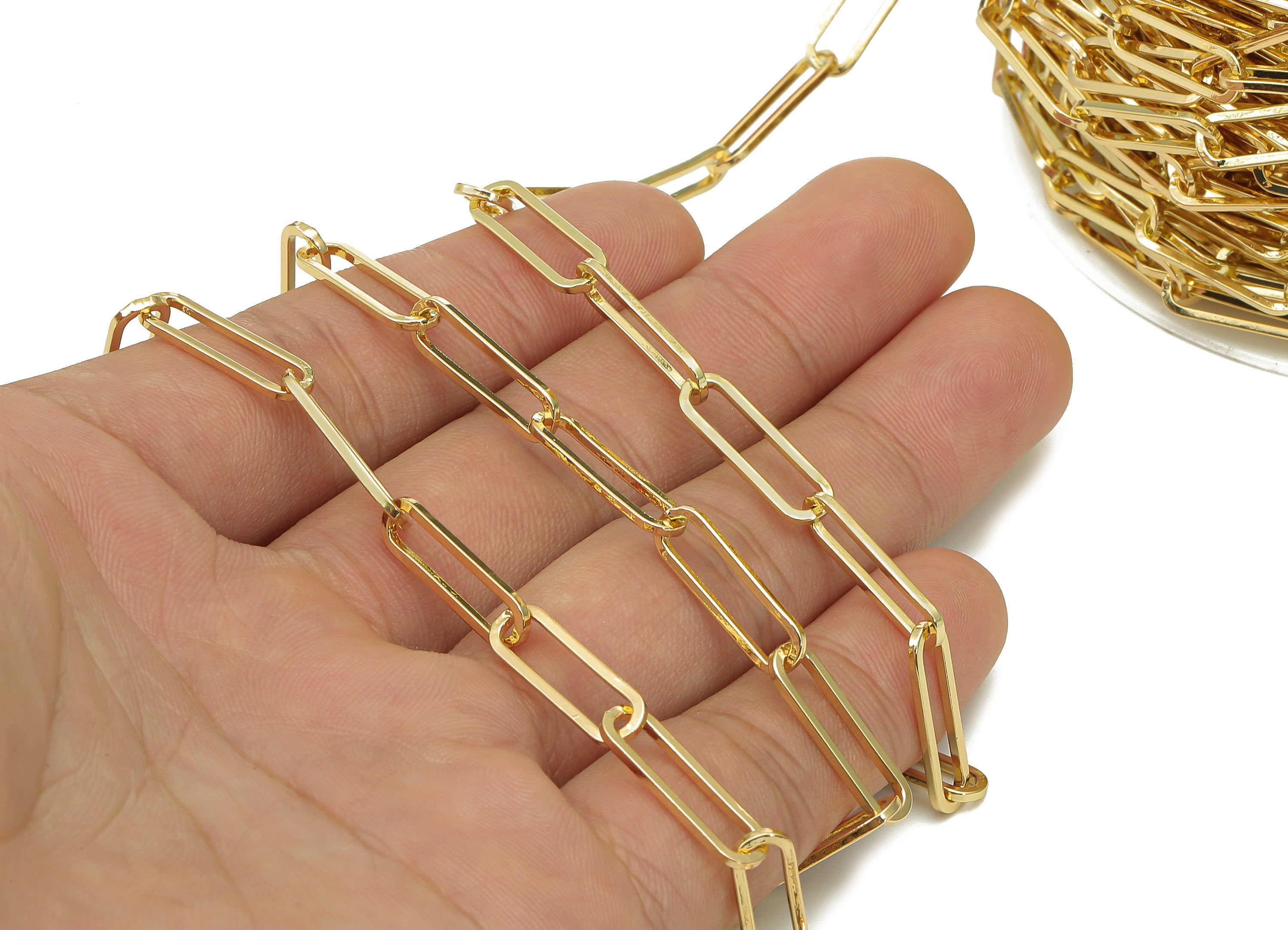 Brass Oval Rectangle Faceted Chain - Cable Oval Chain - Soldered Cable Chain - 18K Real Gold Plated Brass Chain - 18.3x5.6x1.1mm - RGP5505 - DOMEDBAZAAR
