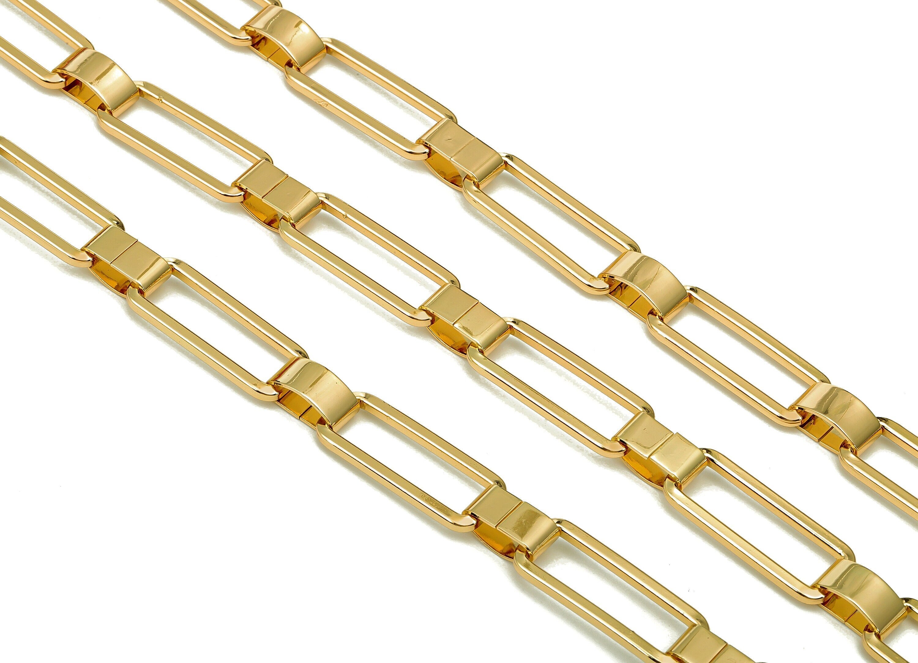 Gold Huge Oval Rectangle Chain - Brass Semicircle Chain - Faceted Cable Chain - 18K Real Gold Plated Brass Chain - 48.1x11.3x2.2mm - RGP5561 - DOMEDBAZAAR