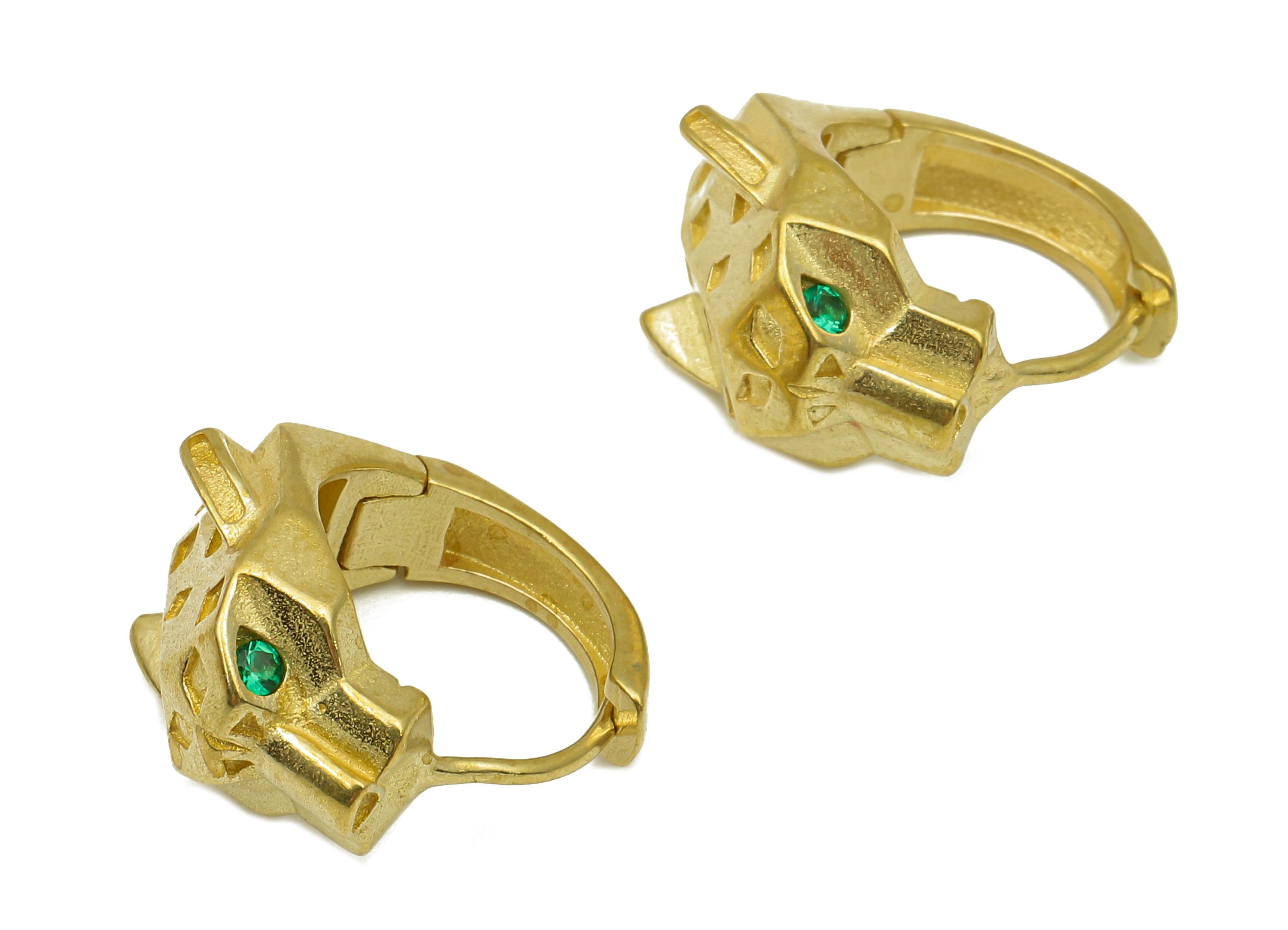 Brass Round Leopard Head Earring Clasp - Raw Brass Hoop Clasp With Green Zircon - Circle Wide Huggie Hoop Earrings - 17.8x17.5x2.4mm -PP8169 - DOMEDBAZAAR