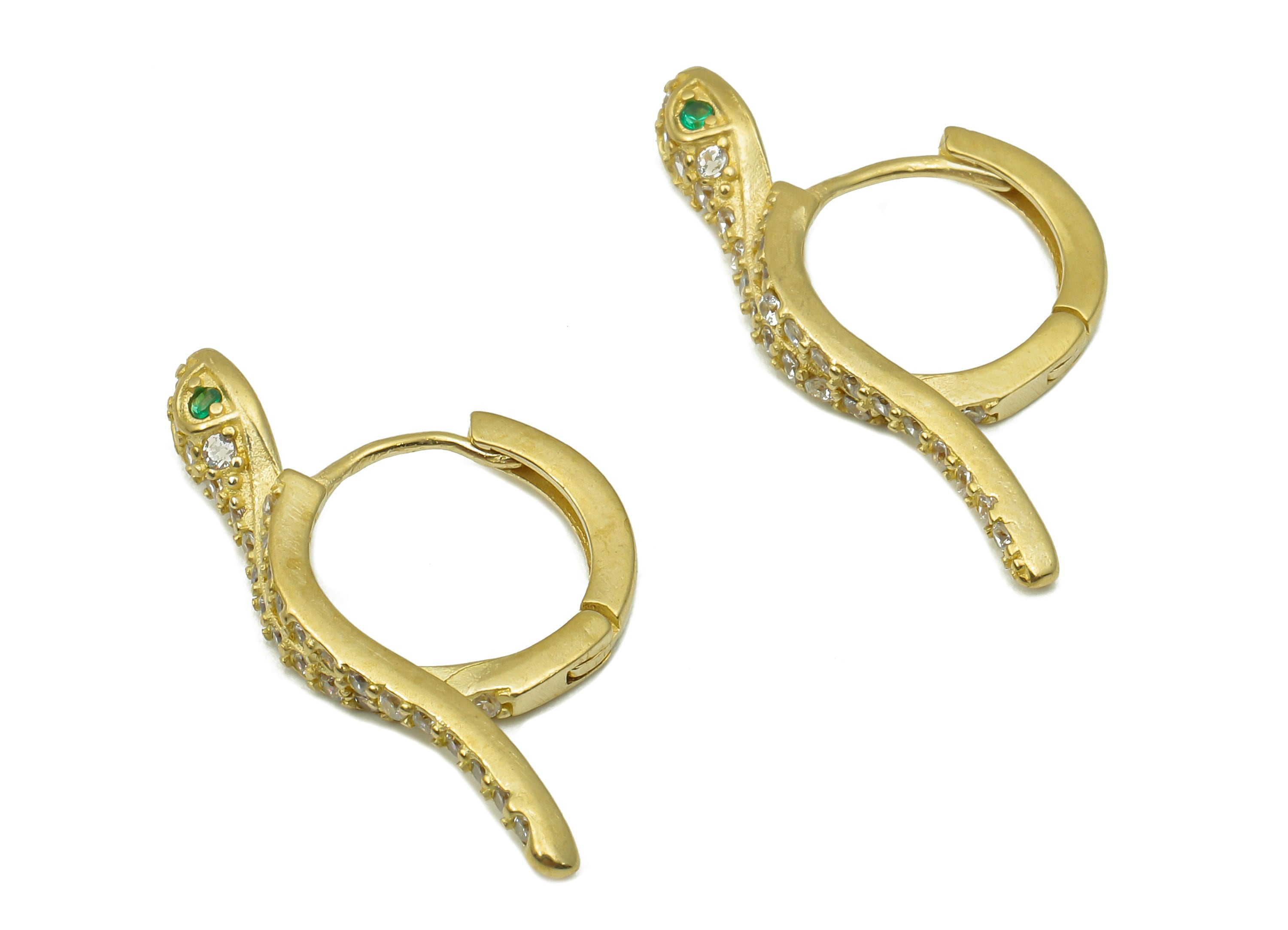 Brass Round Snake Earring Clasp - Raw Brass Hoop Clasp With Zircon - Circle Huggie Hoop Earrings - Snake Clasps - 28.5x14.5x3.3mm - PP8170 - DOMEDBAZAAR