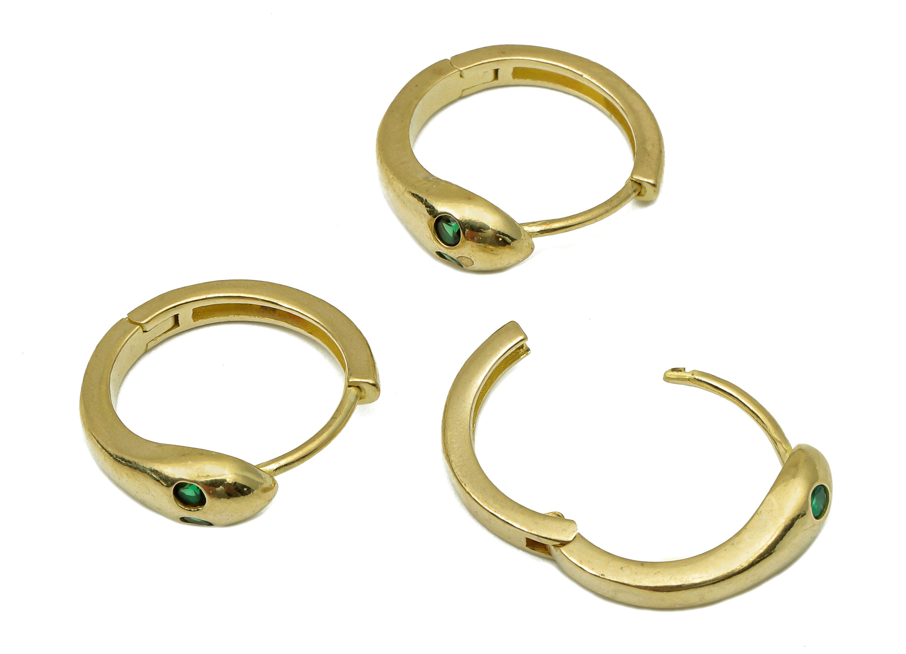 Brass Round Snake Earring Clasp - Raw Brass Hoop Clasp With Zircon - Circle Simple Hoop Earrings - Snake Clasps - 16.6x4.9x2.4mm - PP8171 - DOMEDBAZAAR