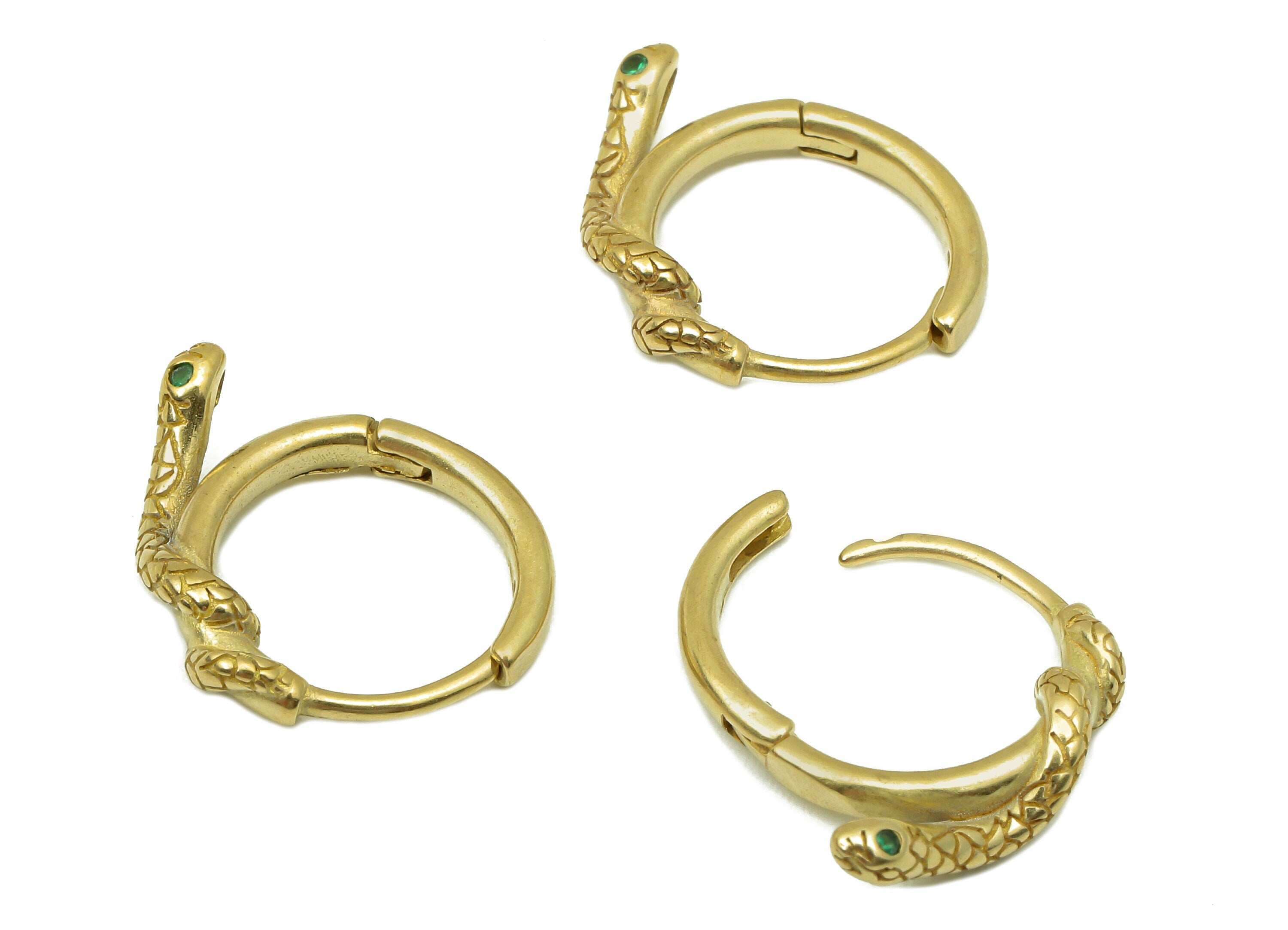 Brass Round Snake Earring Clasp - Raw Brass Hoop Clasp With Zircon - Circle Textured Hoop Earrings - Snake Clasps - 17.6x14.4x2.5mm - PP8172 - DOMEDBAZAAR