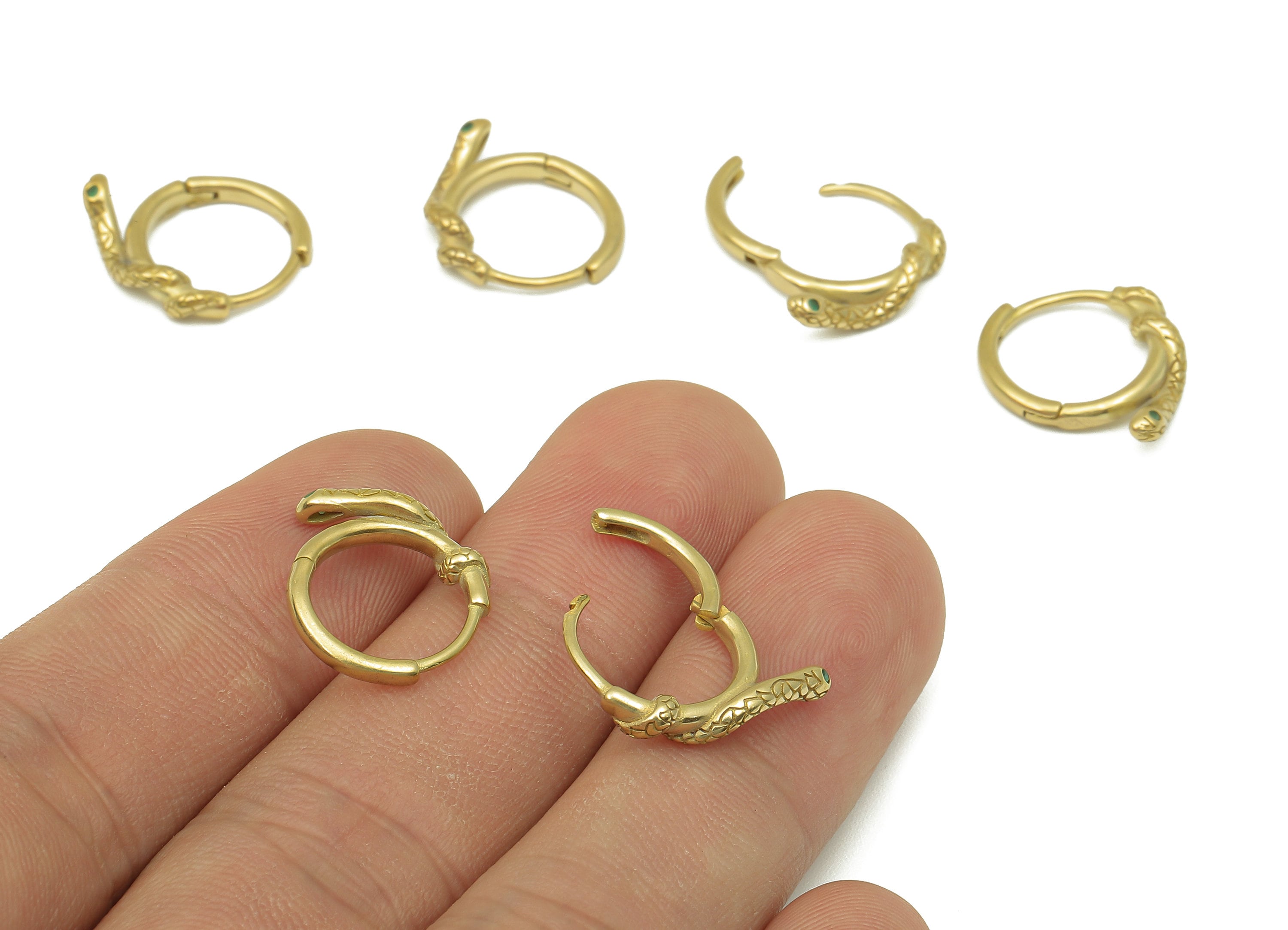 Brass Round Snake Earring Clasp - Raw Brass Hoop Clasp With Zircon - Circle Textured Hoop Earrings - Snake Clasps - 17.6x14.4x2.5mm - PP8172 - DOMEDBAZAAR