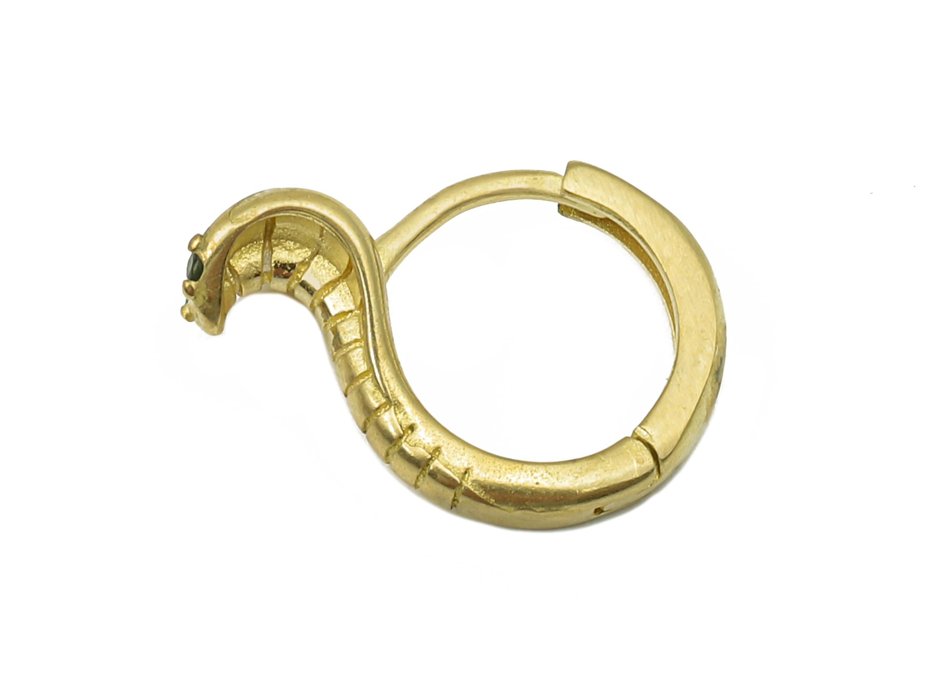 Brass Round Snake Earring Clasp - Raw Brass Cobra Hoop Clasps - Circle Hoop Earrings With Zircon - Snake Clasp - 16.3x12.2x1.7mm - PP8173 - DOMEDBAZAAR