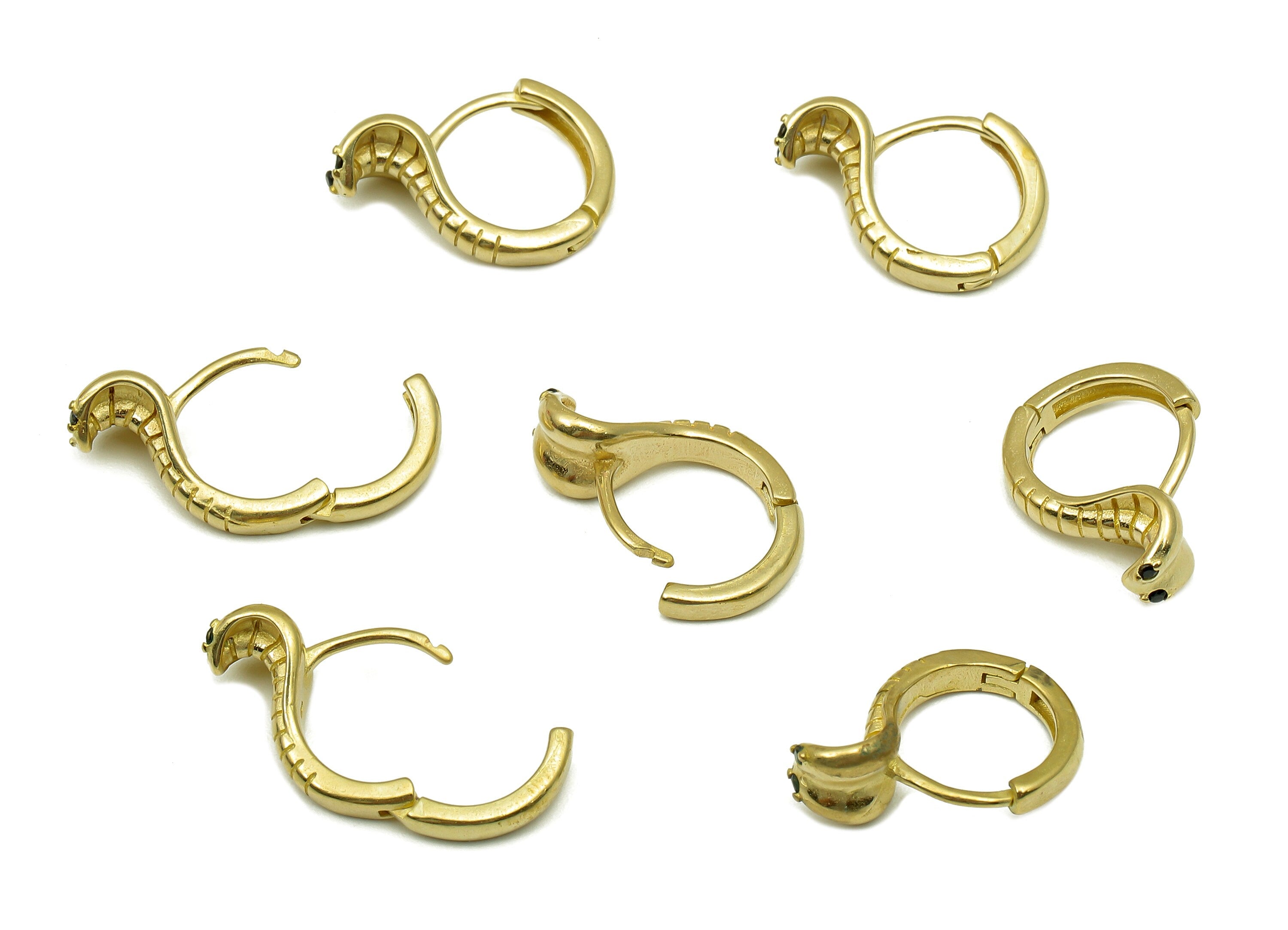 Brass Round Snake Earring Clasp - Raw Brass Cobra Hoop Clasps - Circle Hoop Earrings With Zircon - Snake Clasp - 16.3x12.2x1.7mm - PP8173 - DOMEDBAZAAR