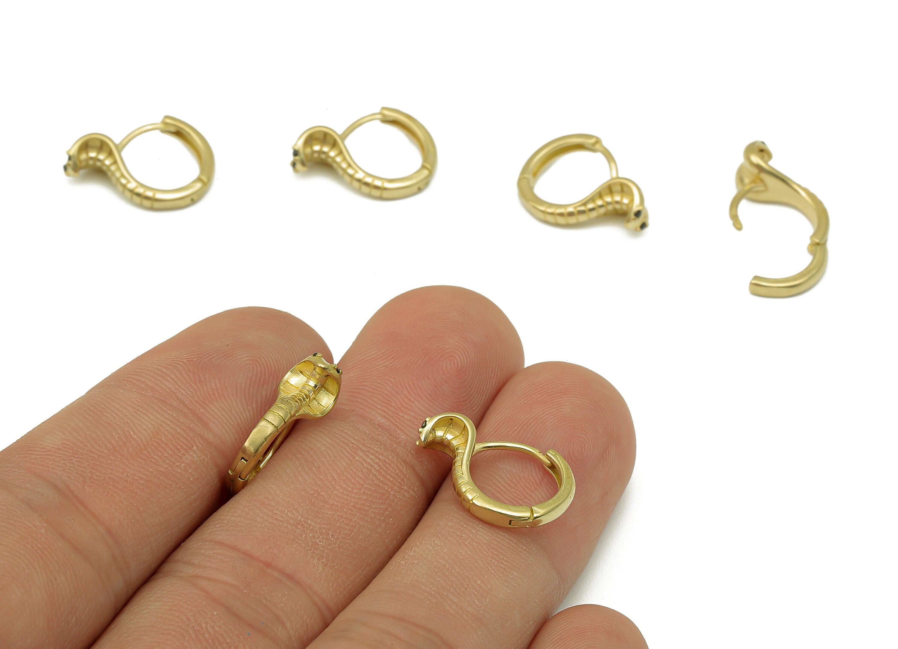 Brass Round Snake Earring Clasp - Raw Brass Cobra Hoop Clasps - Circle Hoop Earrings With Zircon - Snake Clasp - 16.3x12.2x1.7mm - PP8173 - DOMEDBAZAAR