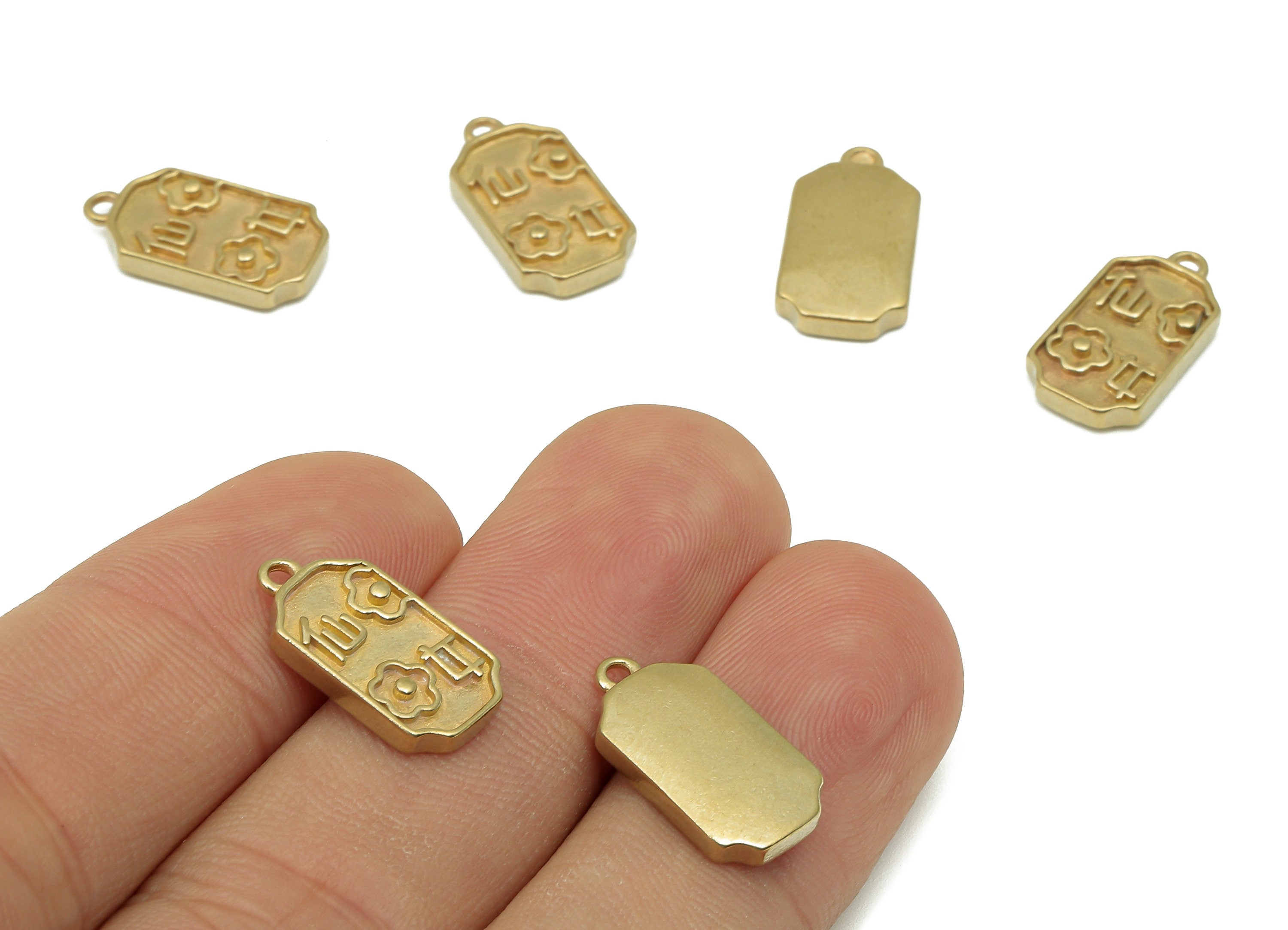 Brass Rectangle Flower Earring Charm - Raw Brass Word Thick Earring -  Rectangle Pendant With Loop - Necklace Charm - 16.8x9x2.6mm - PP8179 - DOMEDBAZAAR