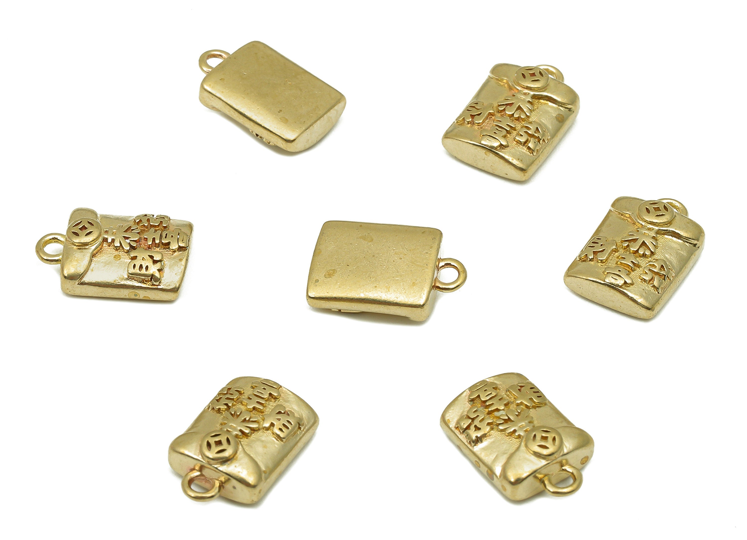 Brass Rectangle Earring Charm - Raw Brass Word Thick Earring -  Red Envelope Pendant With Loop - Necklace Charm - 13.4x8.8x4.3mm - PP8180 - DOMEDBAZAAR