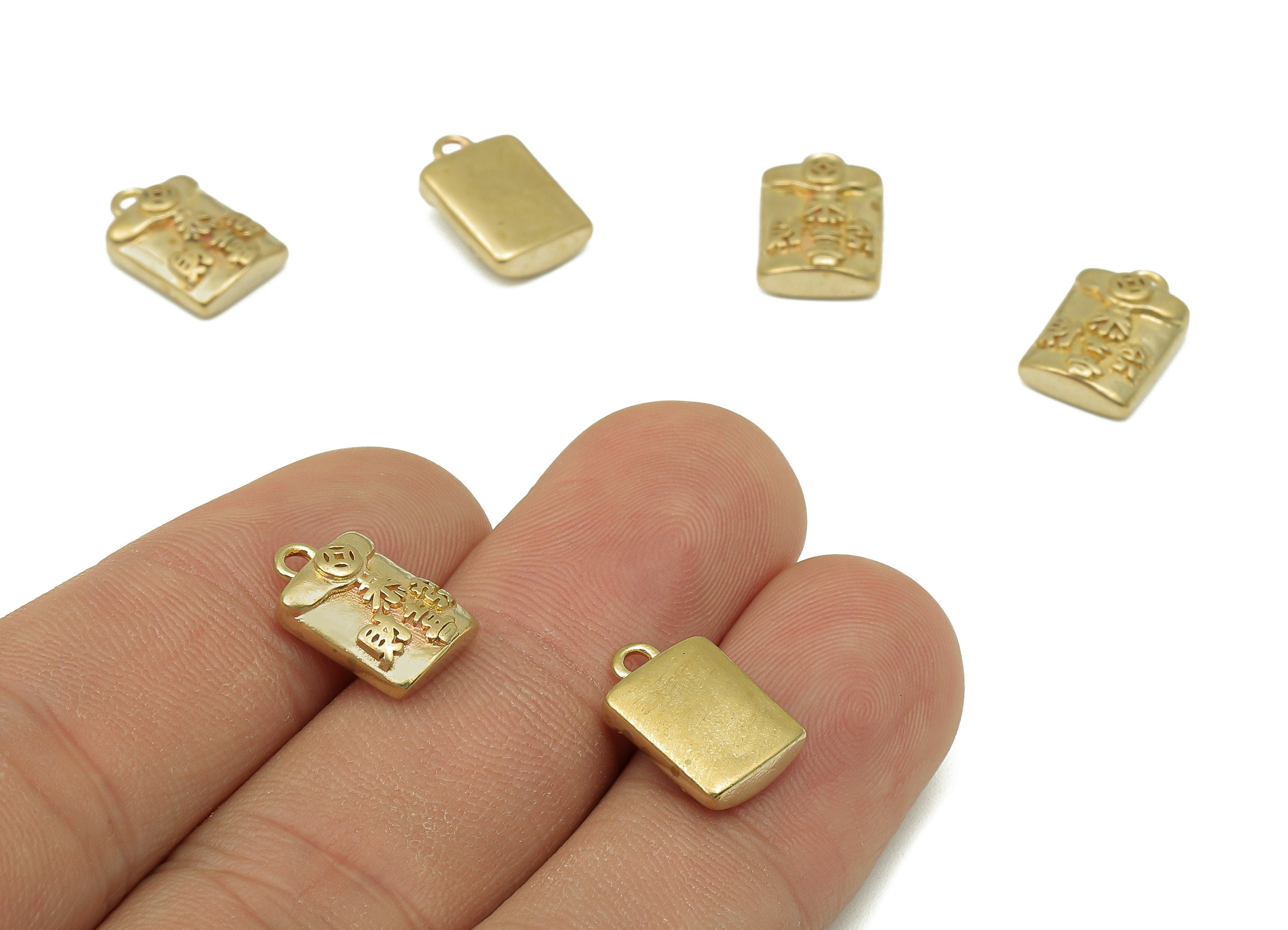 Brass Rectangle Earring Charm - Raw Brass Word Thick Earring -  Red Envelope Pendant With Loop - Necklace Charm - 13.4x8.8x4.3mm - PP8180 - DOMEDBAZAAR