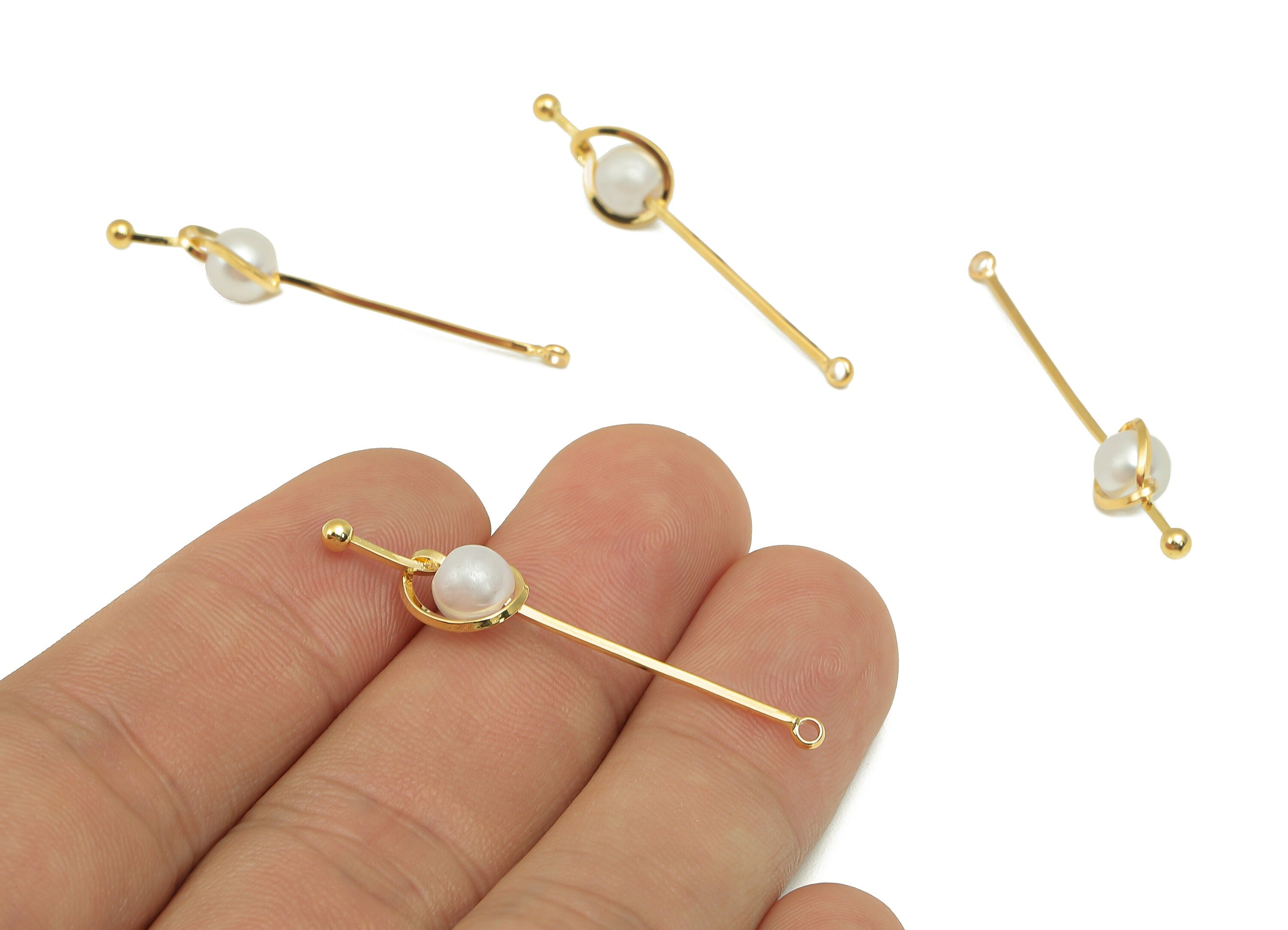 Brass Bar Beads Charm - Shell Bead Earring - Gold Knot Pendant With Loop - Gift For Her - 18K Real Gold Plating - 38.3x7.7x5.7mm - RGP5761 - DOMEDBAZAAR