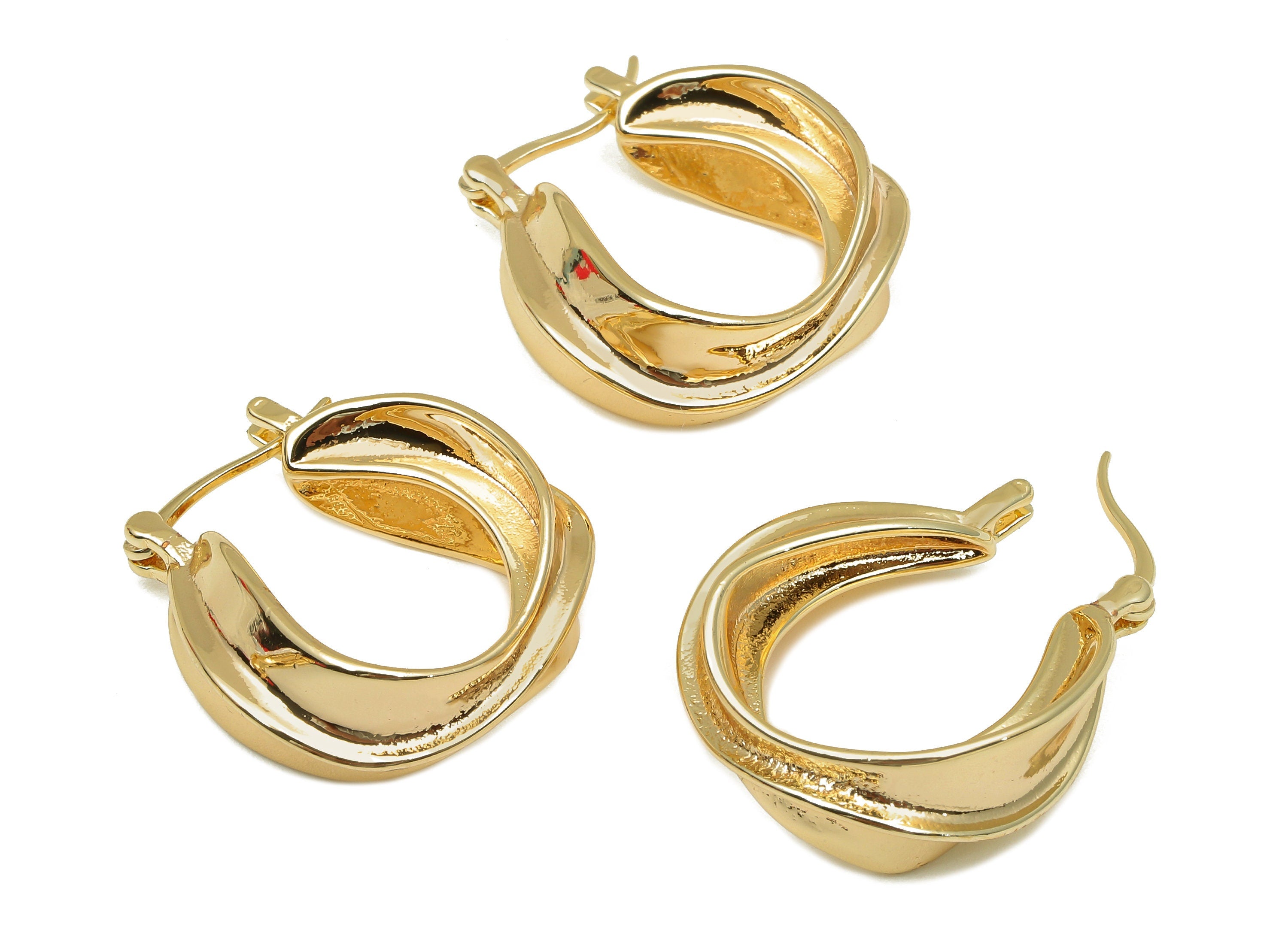 Brass Leaf Huggie Earrings Clasps - Gold Thick Leaf Earring Hoop - Huggie Hoop Clasp - 18K Real Gold Plating - 24.2x21.8x4.7mm - RGP5763 - DOMEDBAZAAR