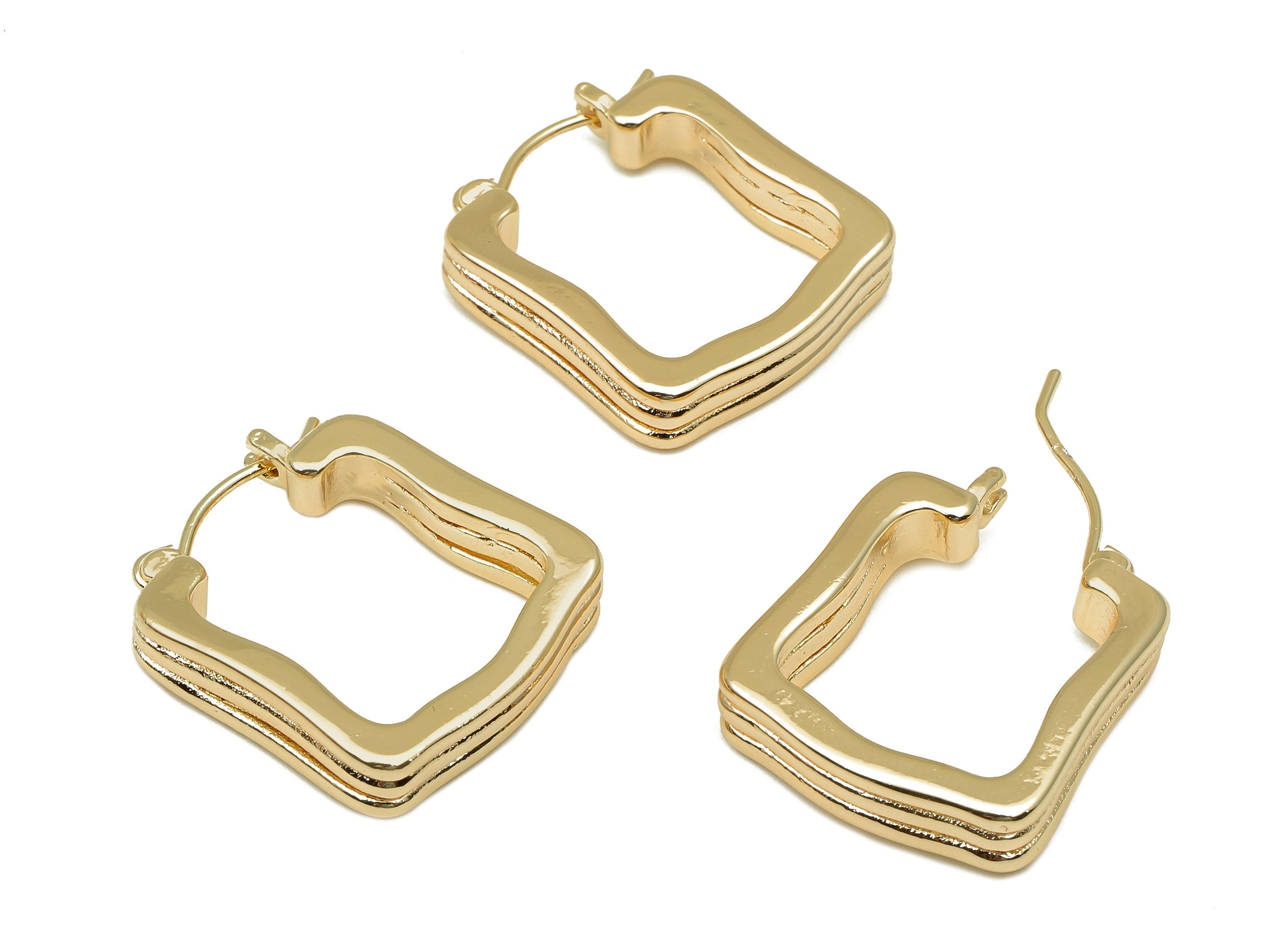 Brass Rectangle Earrings Clasps - Gold Thick Clasp Earring - Rectangle Hoop Clasp - 18K Real Gold Plating - 21.2x18.3x2.5mm - RGP5764 - DOMEDBAZAAR
