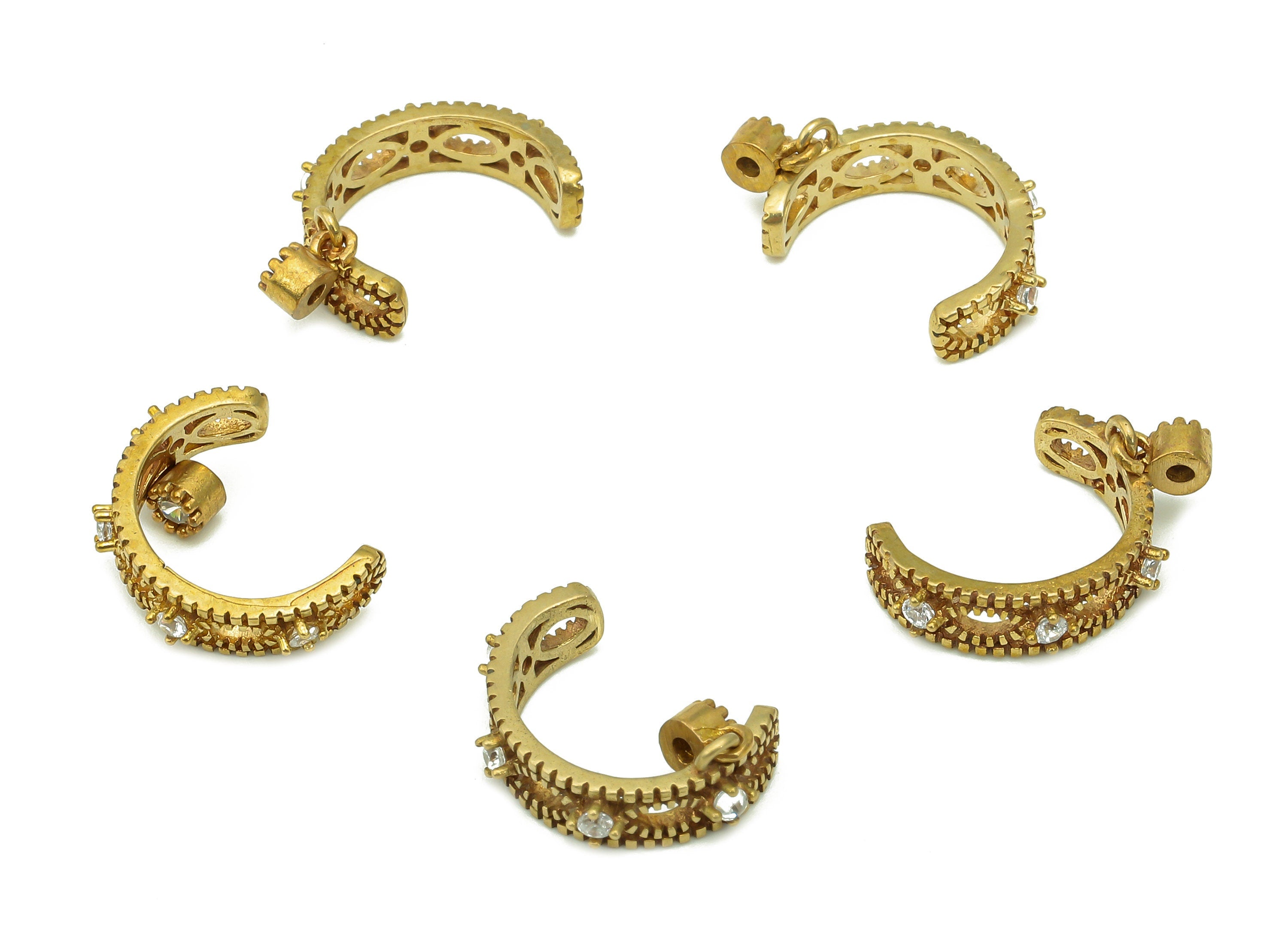 Brass Marquise Open Round C Ring - Raw Brass Earring With Zircon- Cartilage Earring - Huggie Hoop Cuff Earring - 14.56x10.66x1.79mm - PP8127 - DOMEDBAZAAR