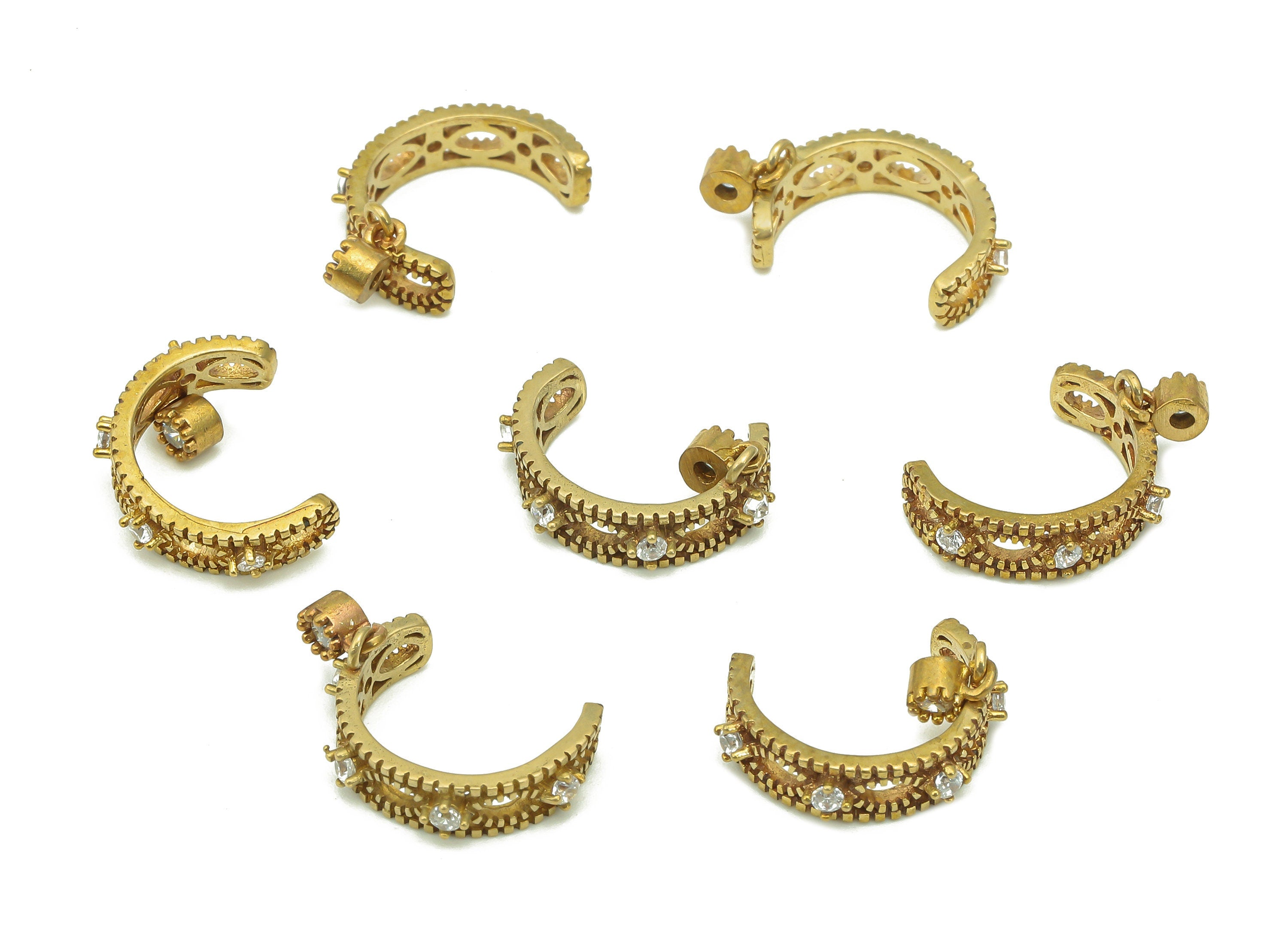 Brass Marquise Open Round C Ring - Raw Brass Earring With Zircon- Cartilage Earring - Huggie Hoop Cuff Earring - 14.56x10.66x1.79mm - PP8127 - DOMEDBAZAAR