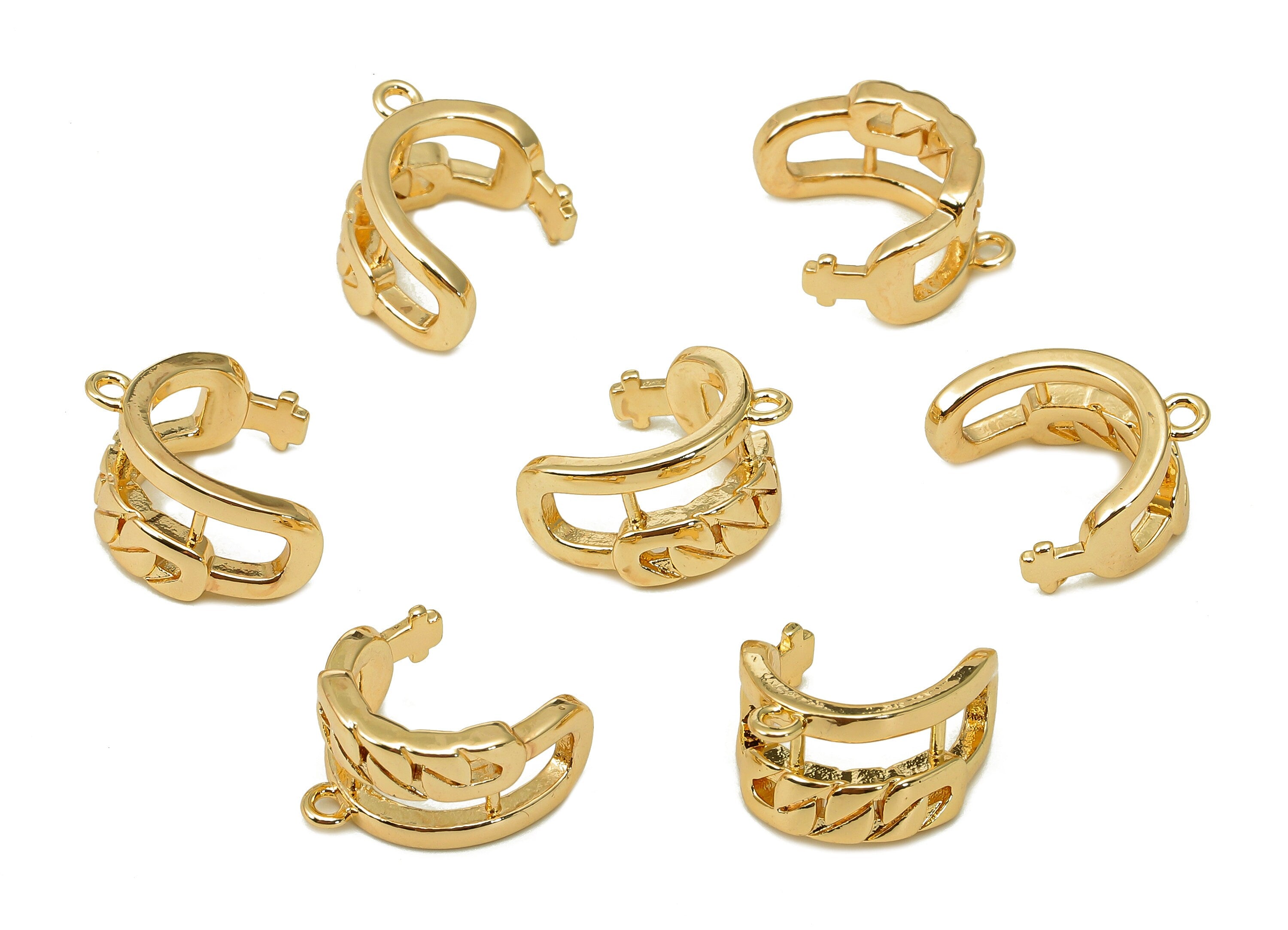 Brass Mini Open Round C Ring - Crescent Earring Cuff With Loop - Hoop Ear Clip - 18K Real Gold Plating Cuff Ear - 12.5x8.1x1.6mm - RGP5552 - DOMEDBAZAAR