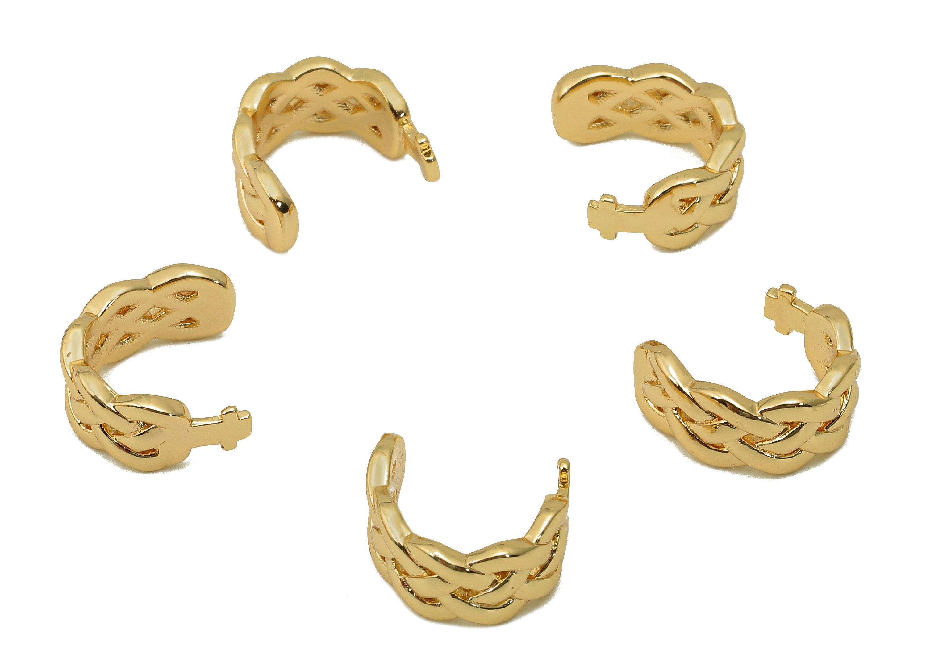 Brass Kniting Mini Open Round C Ring - Earring Cuff With Loop - Braided Hoop Ear Clip -18K Real Gold Plating Cuff Ear-12.8x6.1x1.5mm-RGP5553 - DOMEDBAZAAR