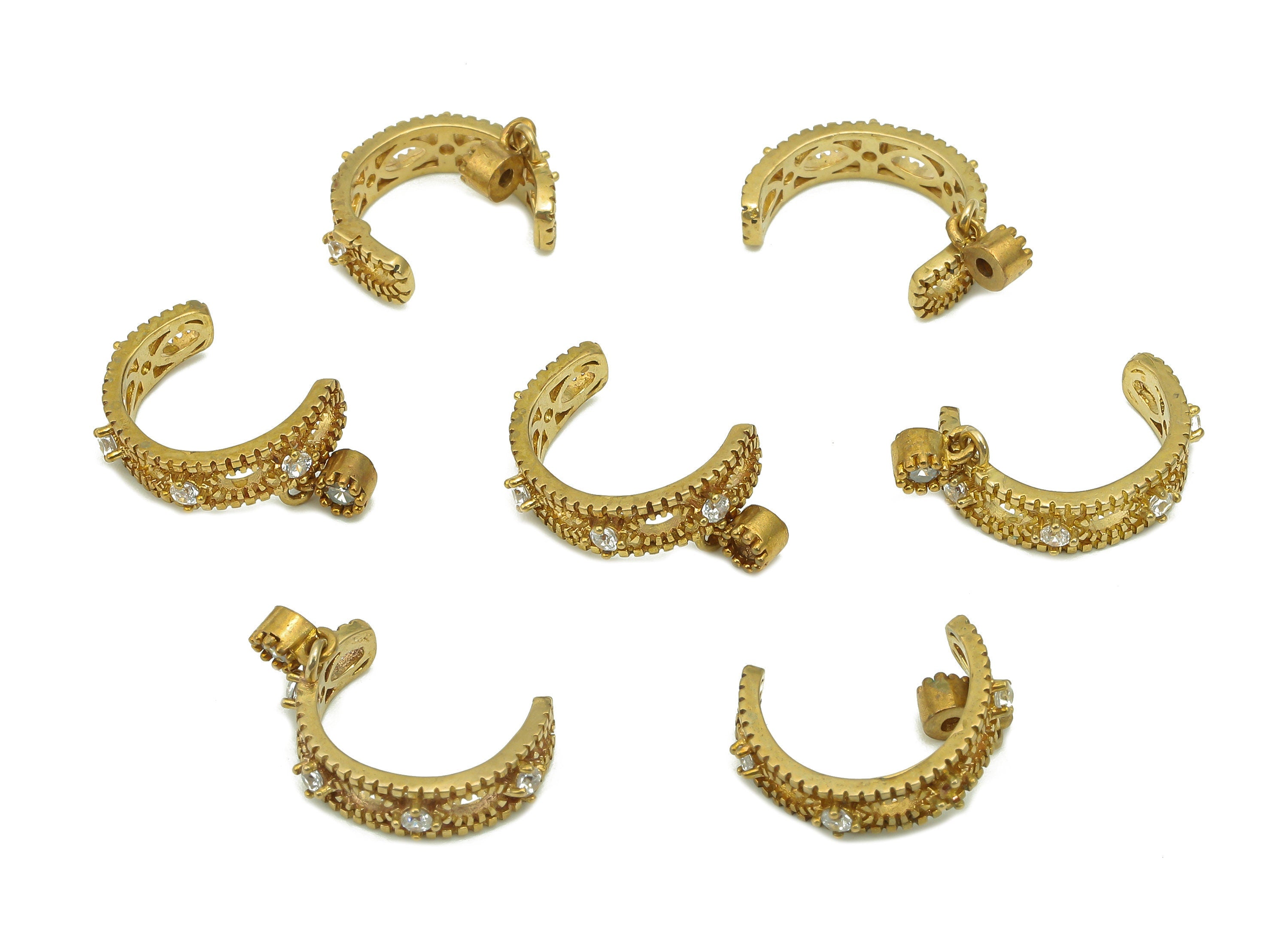 Brass Marquise Open Round C Ring - Raw Brass Earring With Zircon- Cartilage Earring - Huggie Hoop Cuff Earring - 14.47x10.78x2.18mm - PP8129 - DOMEDBAZAAR