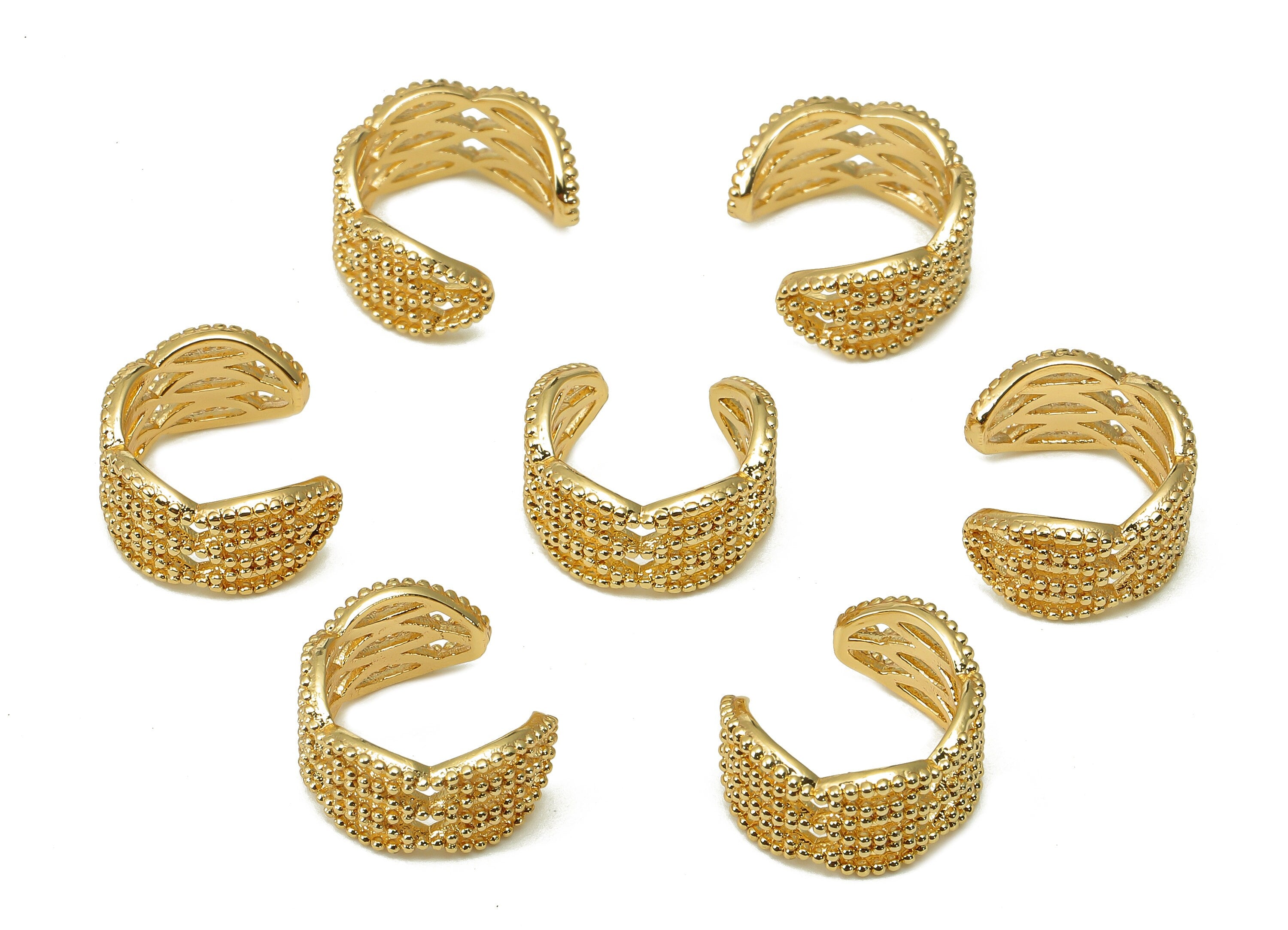 Brass Marquise Open Round C Ring - Dots Ear Clip - Wide Hoop Earring Cuff - 18K Real Gold Plating Cuff Ear - 12.5x5.8x1.1mm - RGP5554 - DOMEDBAZAAR