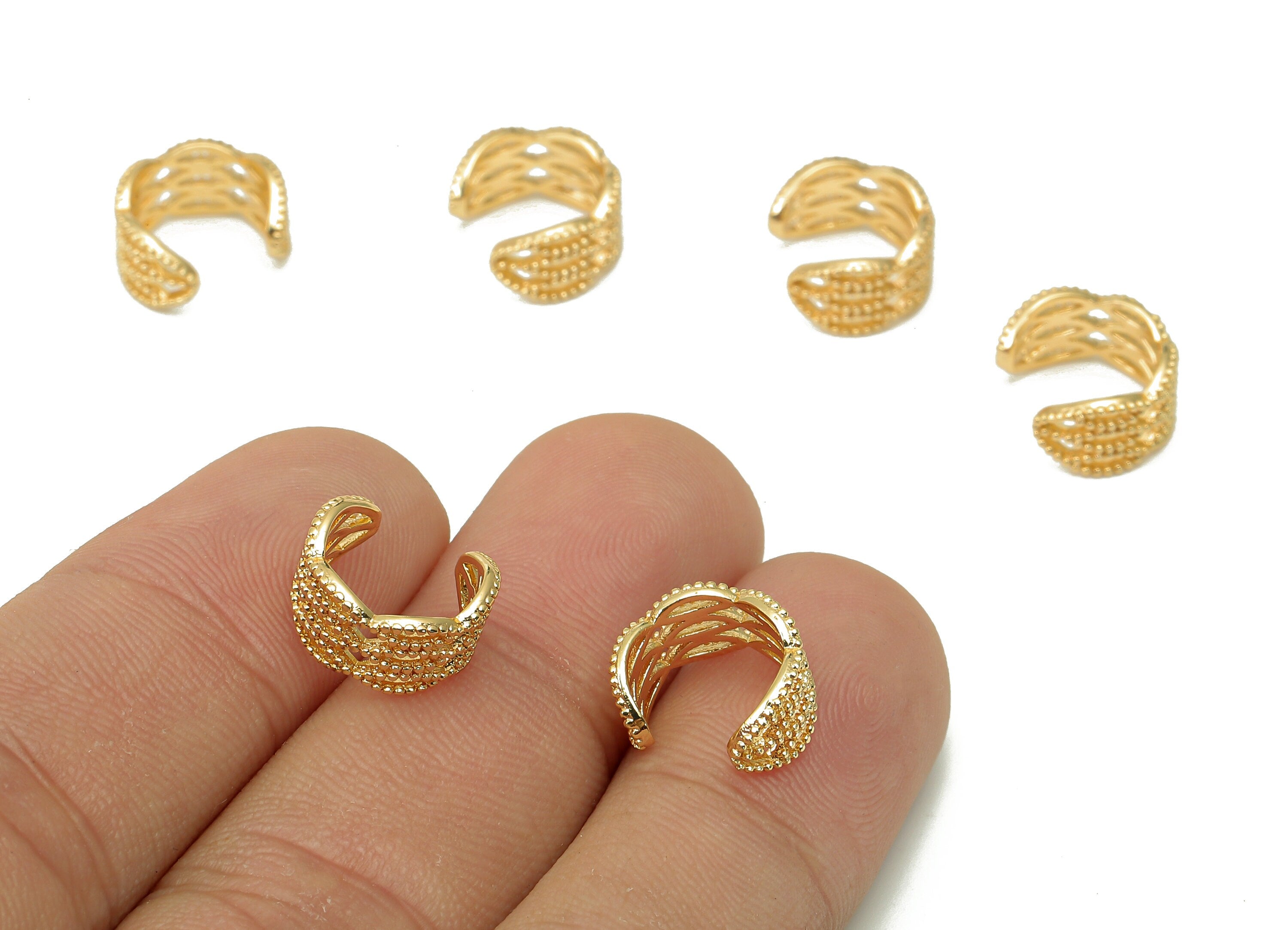 Brass Marquise Open Round C Ring - Dots Ear Clip - Wide Hoop Earring Cuff - 18K Real Gold Plating Cuff Ear - 12.5x5.8x1.1mm - RGP5554 - DOMEDBAZAAR