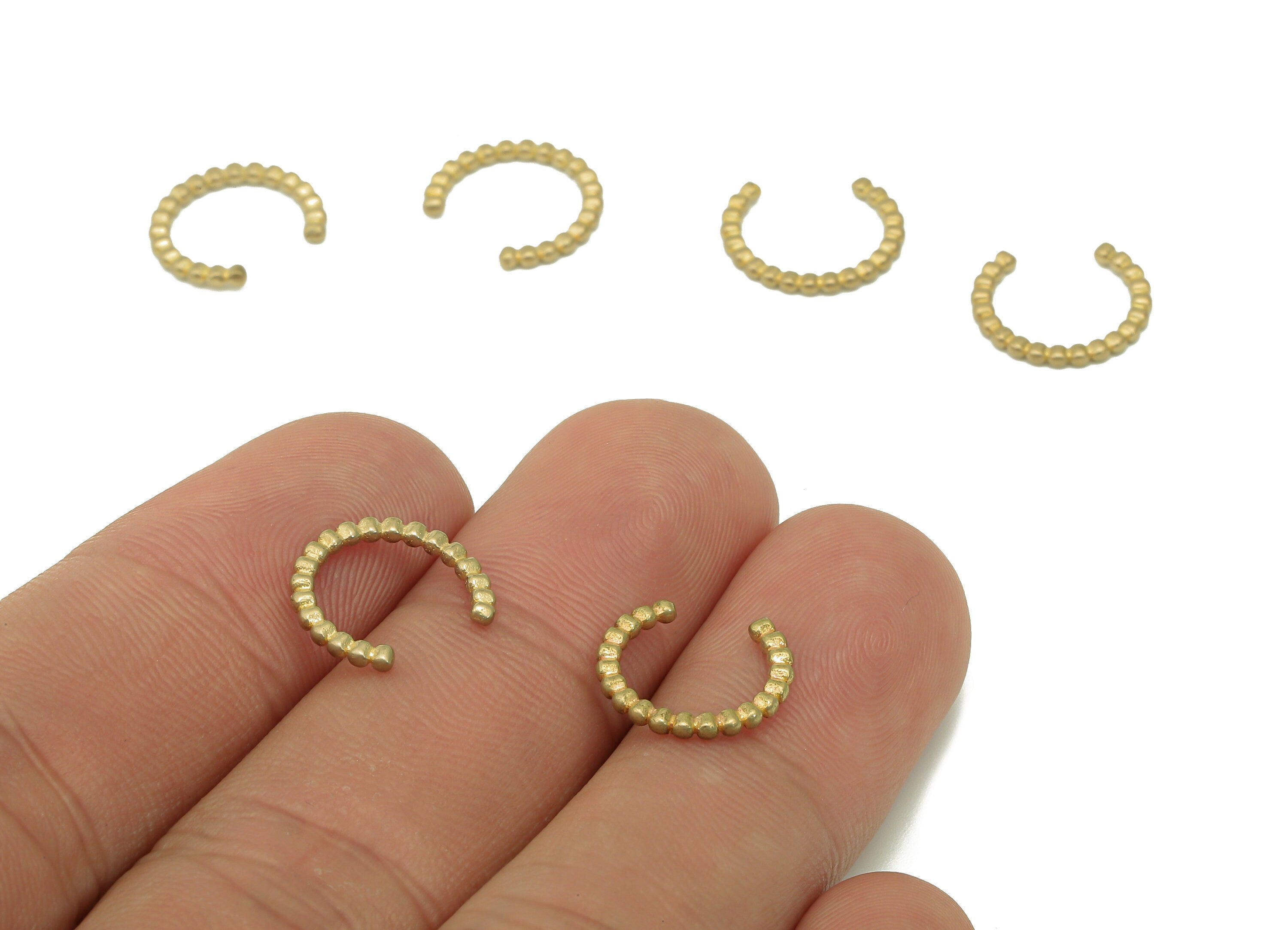 Brass Dots Open Round C Ring - Raw Brass Circle Septum Ring - Mini Spot Cartilage Earring - Circle Dot Piercing - 12.5x11.33x1.27mm - PP8130 - DOMEDBAZAAR