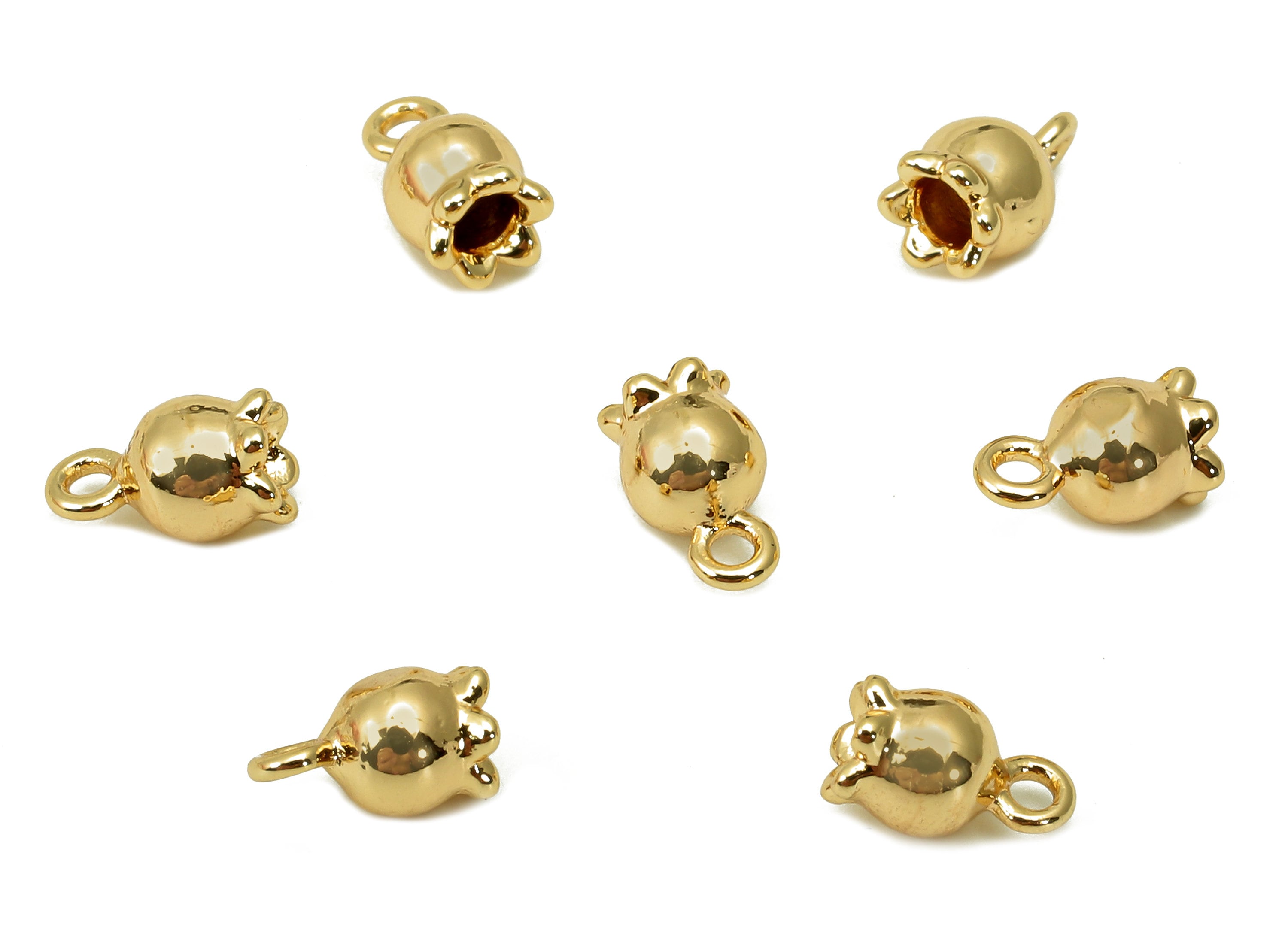 Brass Mini Flower Earring Charm - Gold Mini Rose Earring - Flower Pendant With Loop - 18K Real Gold Plating Charm - 7x4.2x4.2mm - RGP5558 - DOMEDBAZAAR