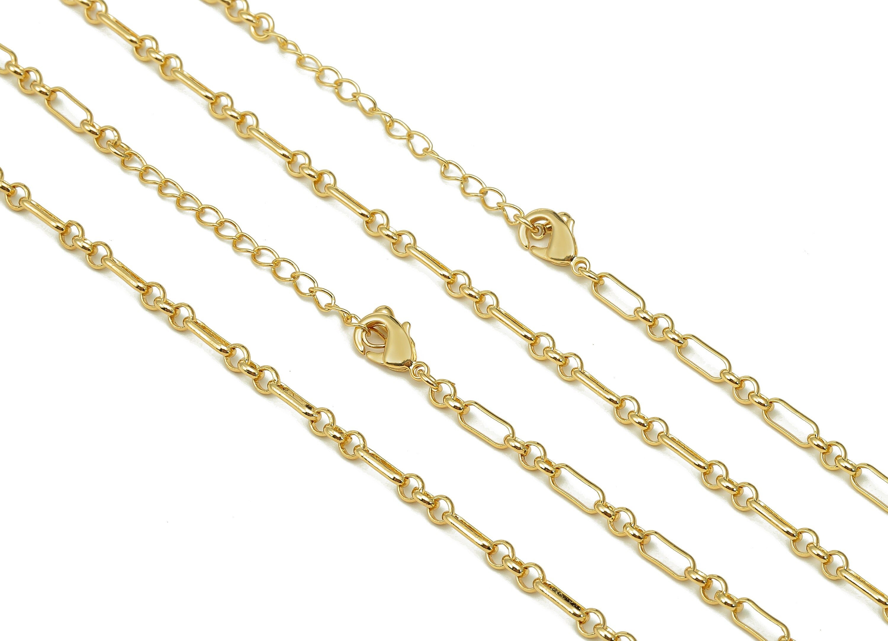 Gold Rolo Oval Chain - 45cm Finished Cable Chain - Brass Circle Rectangle Chain - 18K Real Gold Plated Brass Chain - 8.8x3.6x0.5mm - RGP5559 - DOMEDBAZAAR