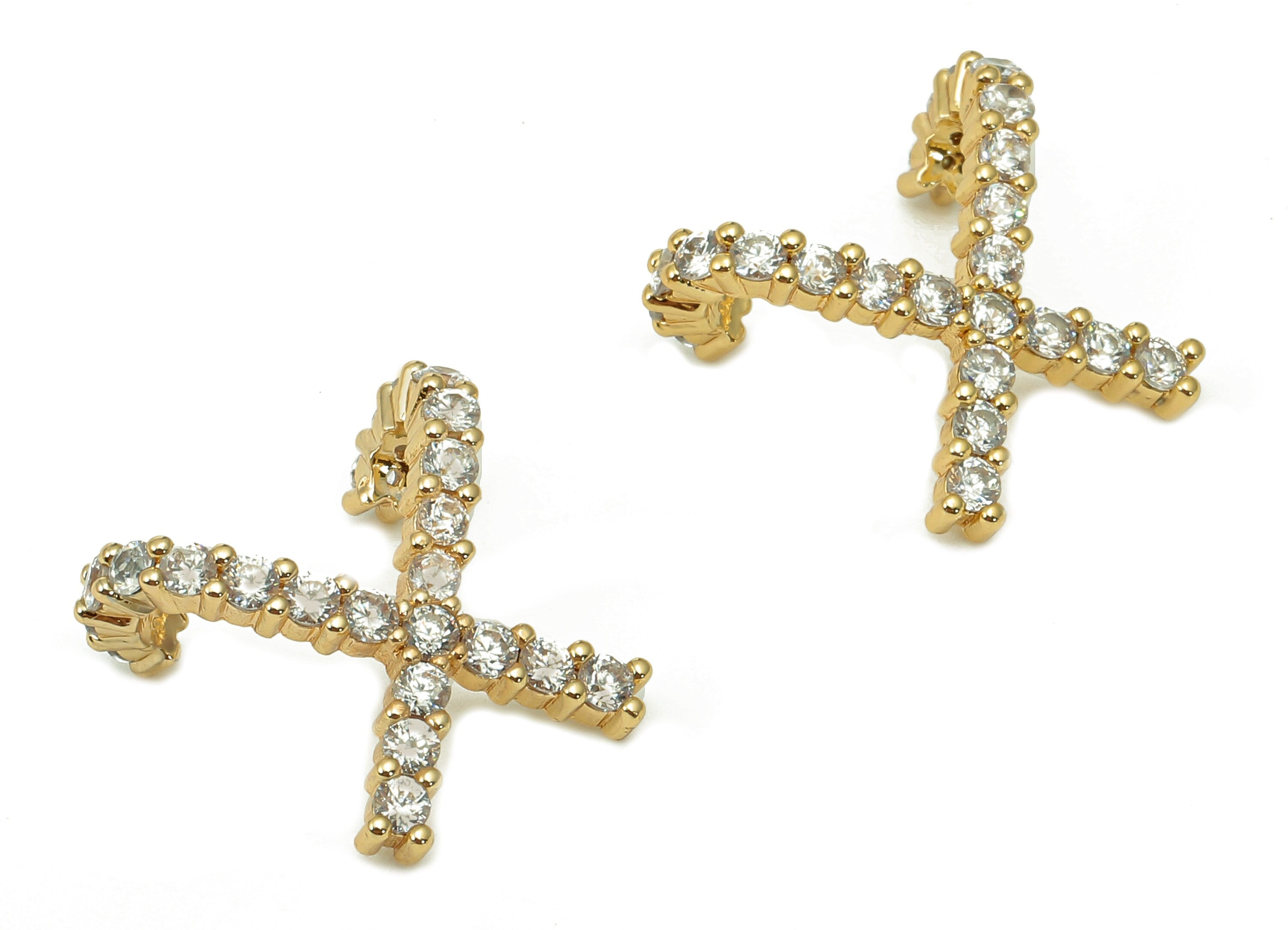 Brass Open X Ring - Earring Charm With Zircon - Intersect For Stud Earring - 18K Real Gold Plating For Earring - 16x15.5x2.4mm - RGP5542 - DOMEDBAZAAR