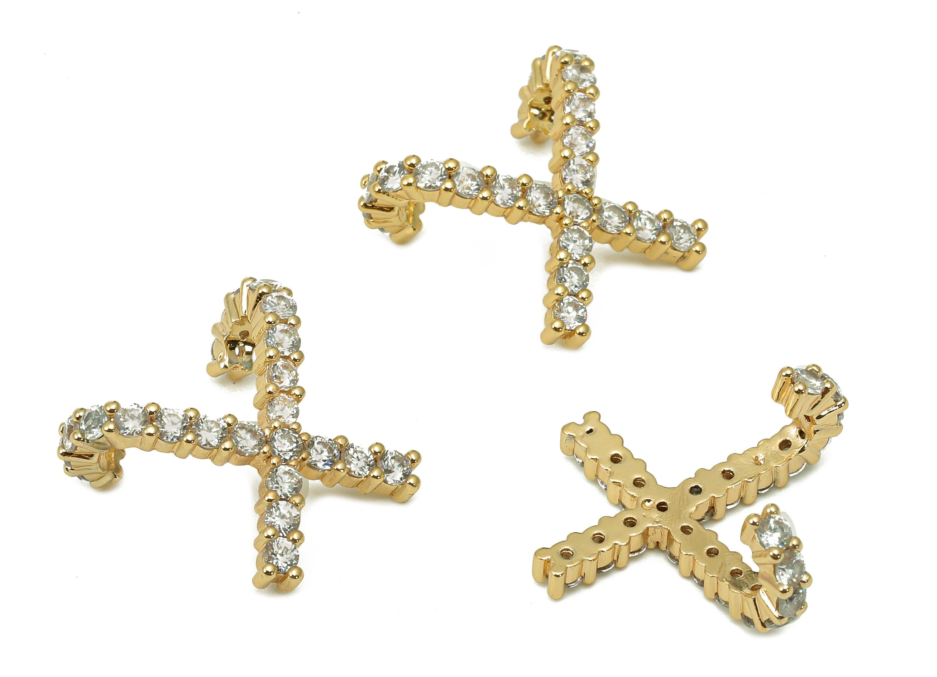 Brass Open X Ring - Earring Charm With Zircon - Intersect For Stud Earring - 18K Real Gold Plating For Earring - 16x15.5x2.4mm - RGP5542 - DOMEDBAZAAR