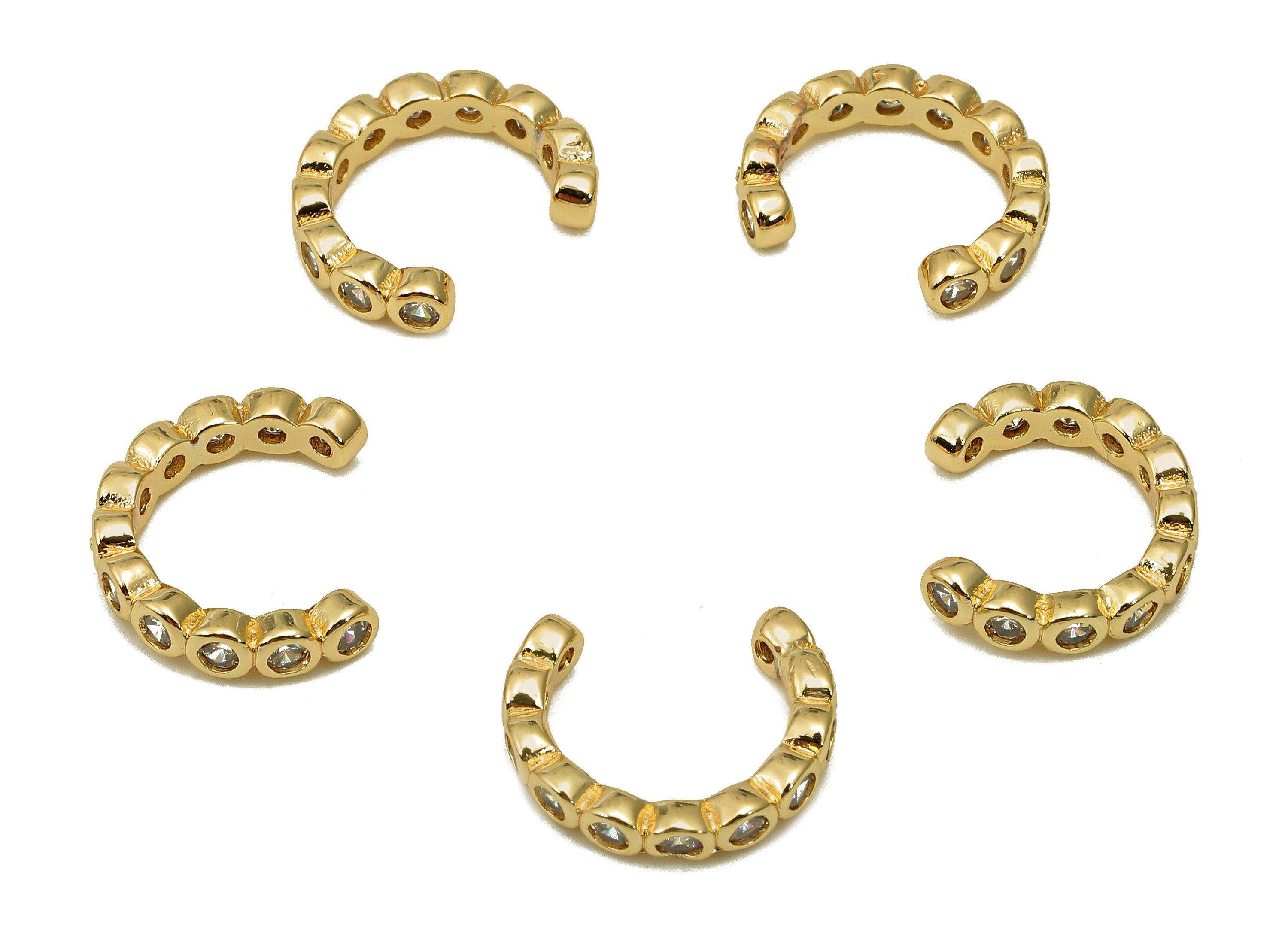 Brass Open Round C Ring - Hoop Ear Clip With Zircon - Huggie Hoop Earring Cuff - 18K Real Gold Plating Cuff Ear - 13.5x2.6x1.7mm - RGP5546 - DOMEDBAZAAR