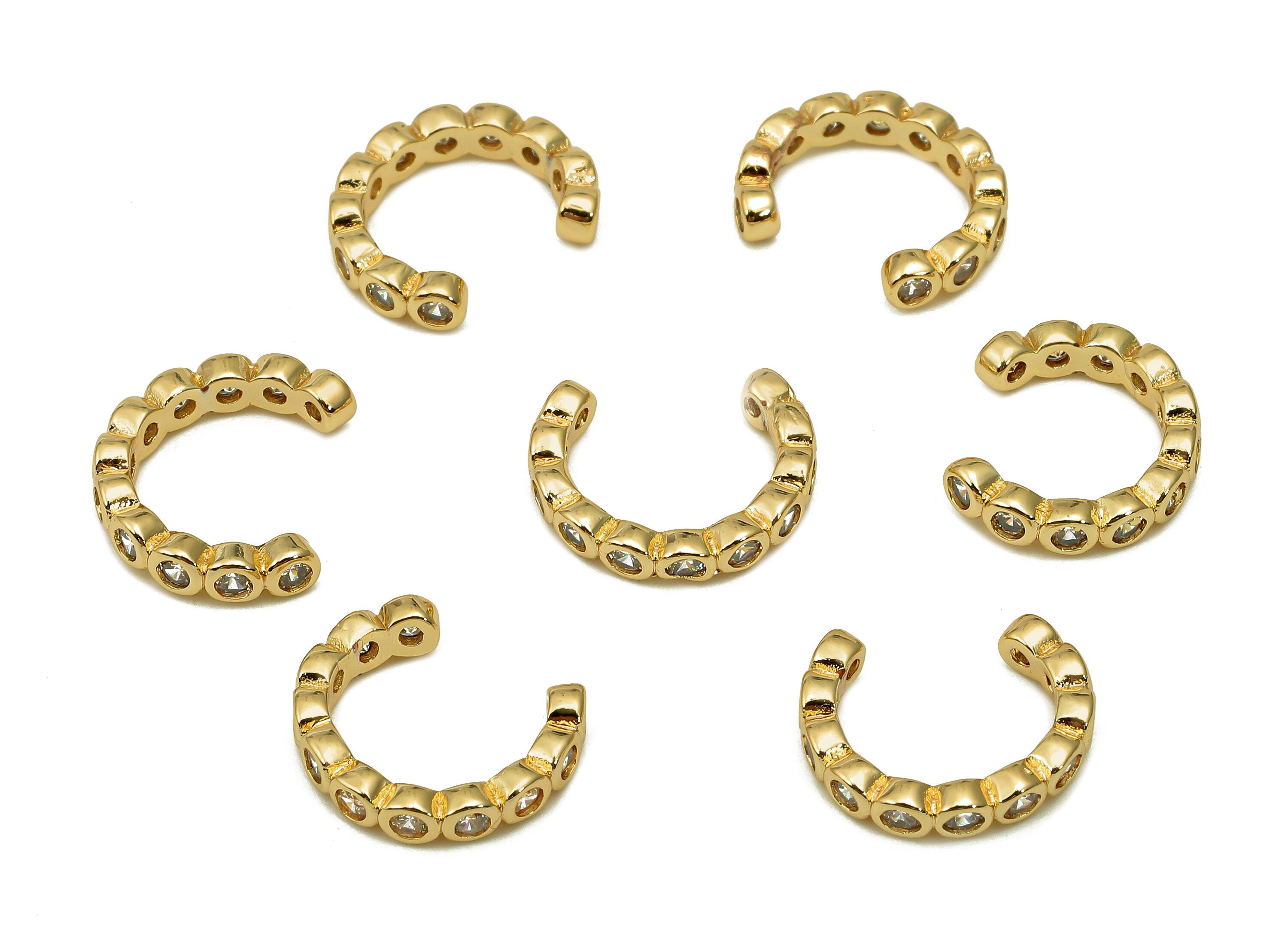 Brass Open Round C Ring - Hoop Ear Clip With Zircon - Huggie Hoop Earring Cuff - 18K Real Gold Plating Cuff Ear - 13.5x2.6x1.7mm - RGP5546 - DOMEDBAZAAR