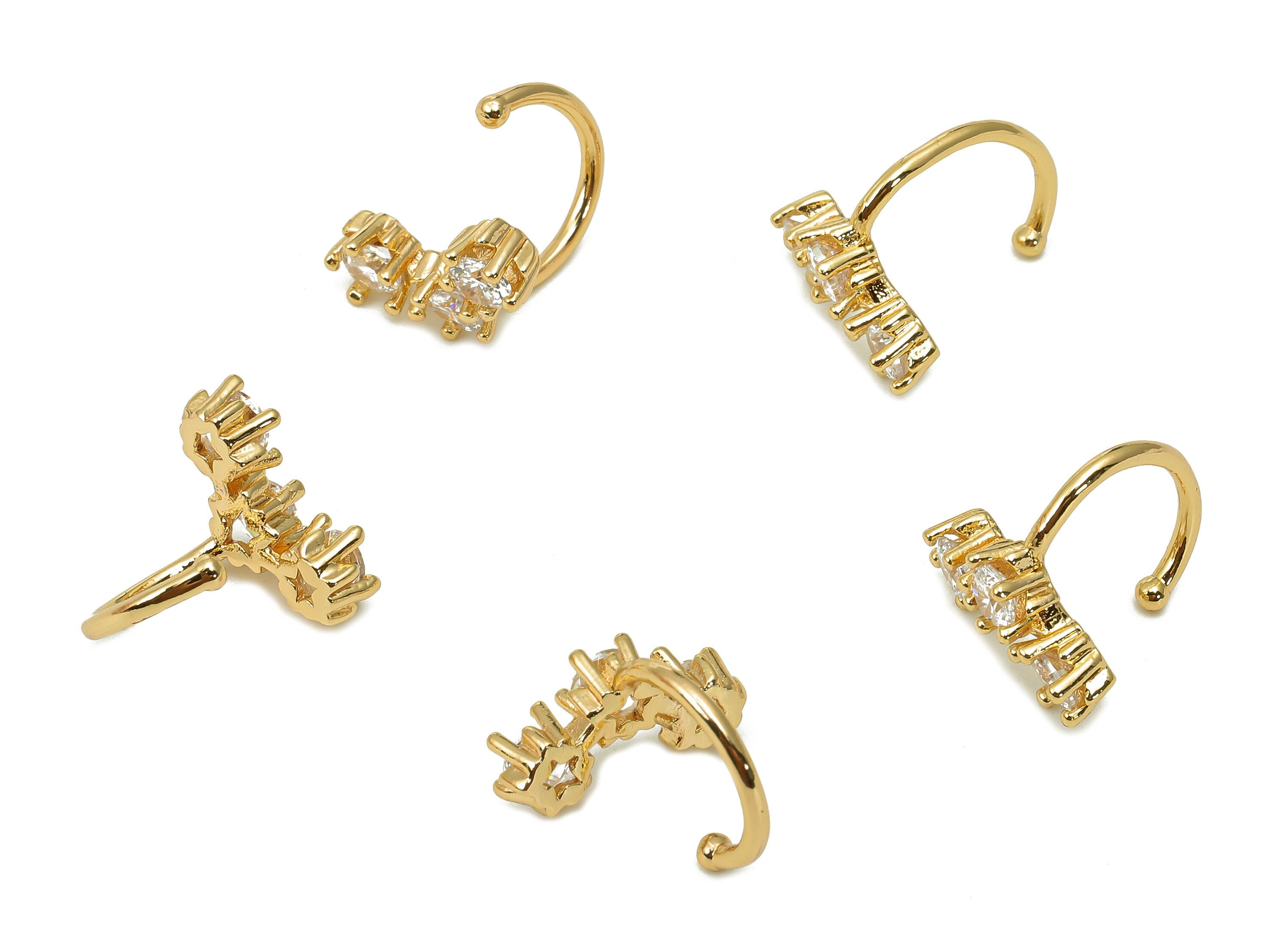 Brass Open Round C Ring - Earring Cuff With Zircon - Huggie Hoop Ear Clip - 18K Real Gold Plating Cuff Ear - 13.2x13.5x3.3mm - RGP5547 - DOMEDBAZAAR