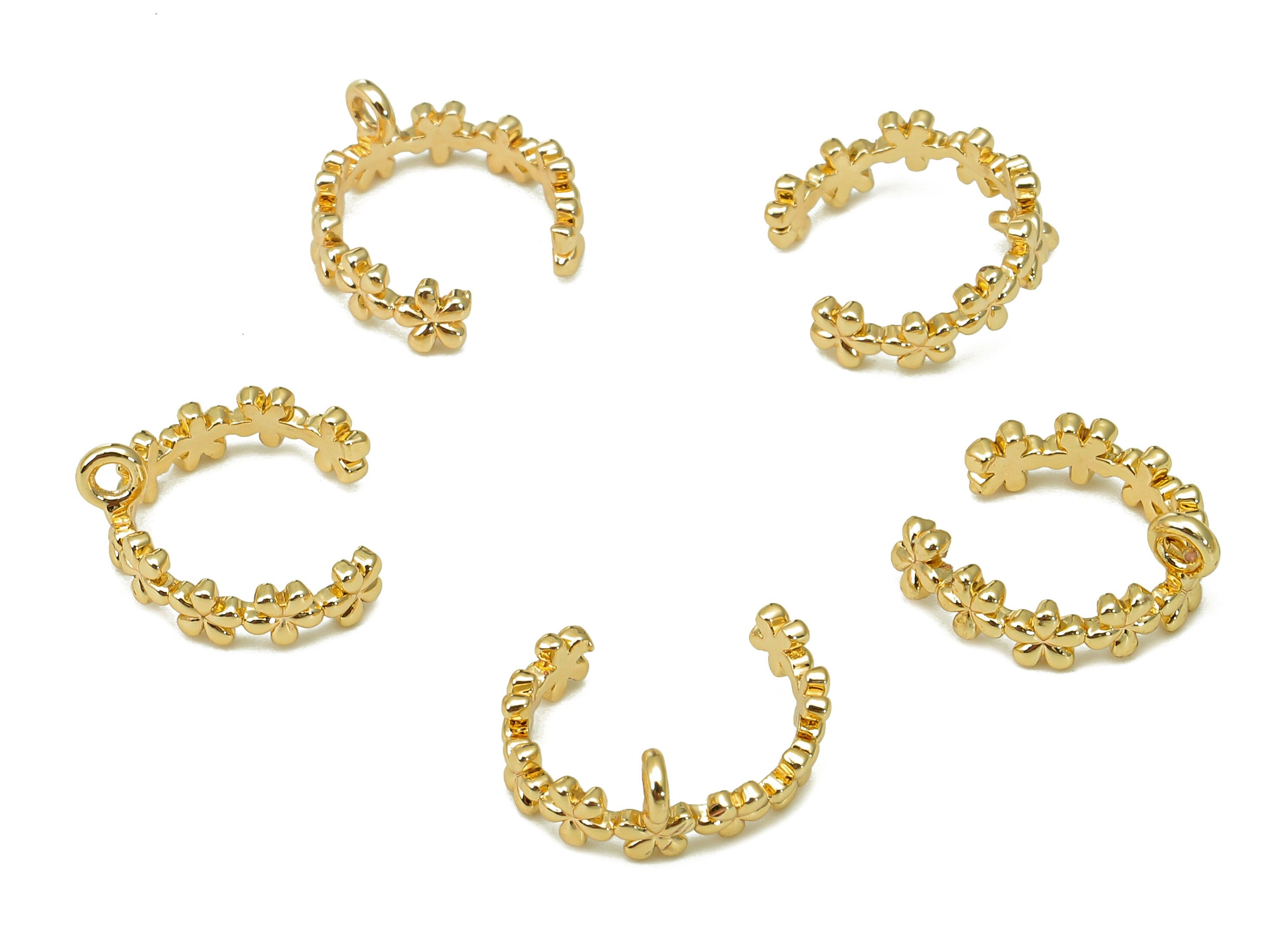 Brass Mini Flower Open Round Ring - Gold Flower Ear Clip - C Cuff Ear With Loop - 18K Real Gold Plating Earring Cuff - 11.2x5.3x1mm -RGP5540 - DOMEDBAZAAR