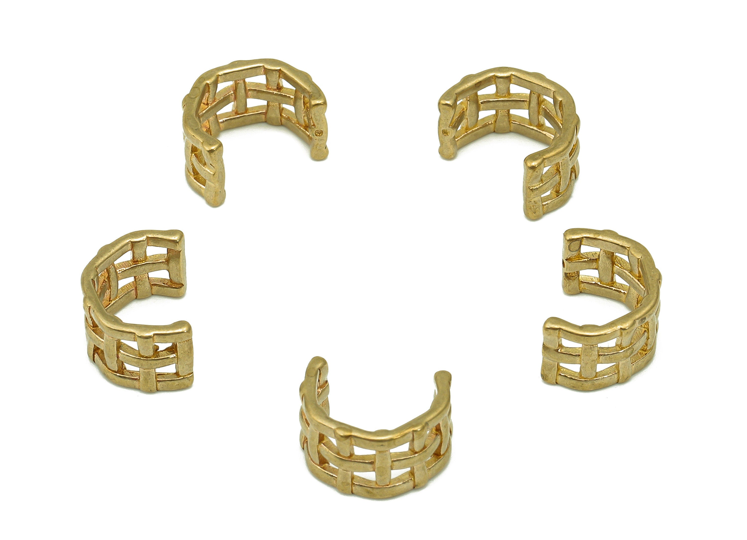 Brass Woven Open Round Ring - Raw Brass Circle Cuff Ear - Square Hollow Hoop Ear Cuff - Wide C Earring Cuff - 11.07x7.97x1.29mm - PP8137 - DOMEDBAZAAR