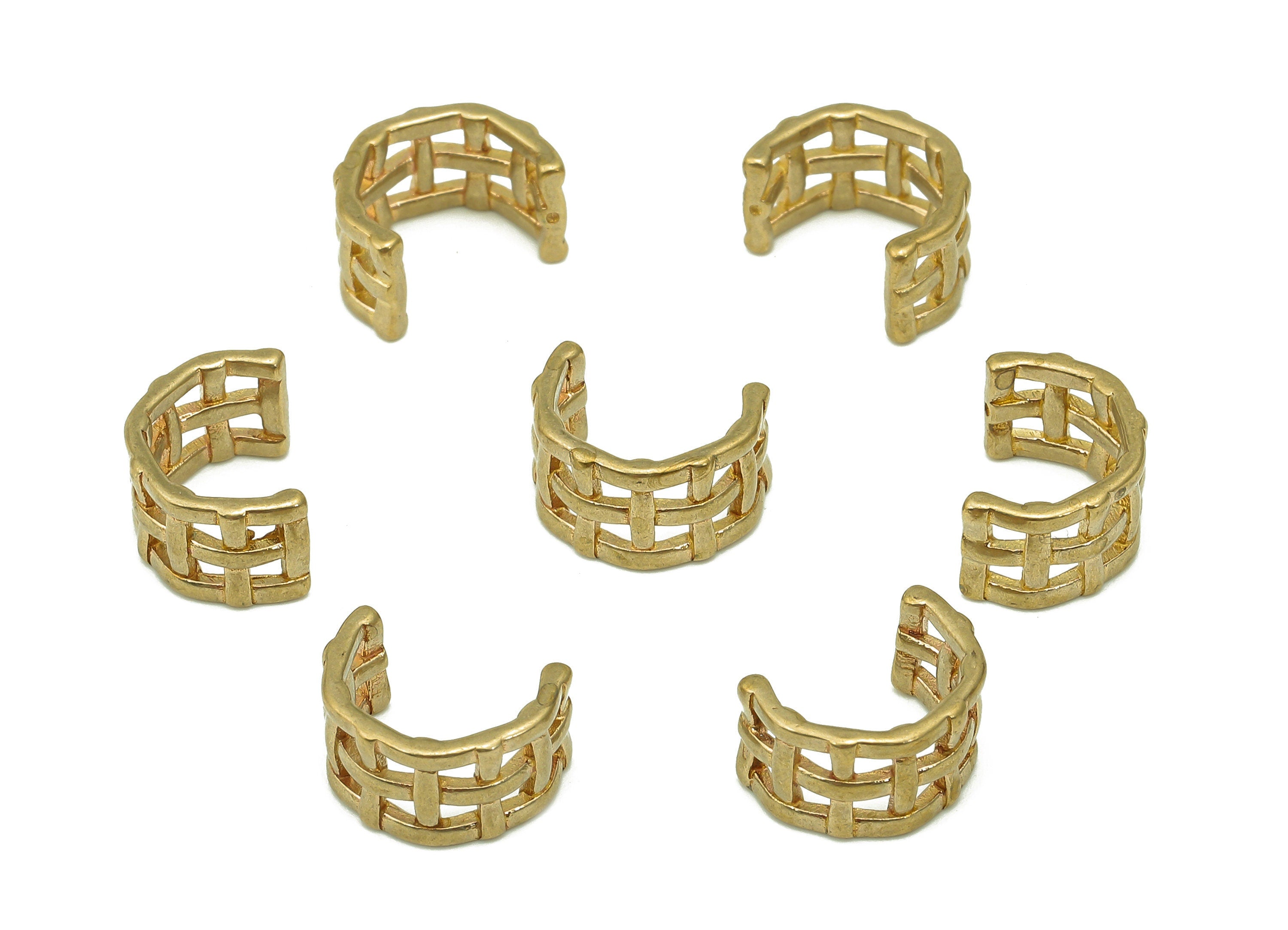 Brass Woven Open Round Ring - Raw Brass Circle Cuff Ear - Square Hollow Hoop Ear Cuff - Wide C Earring Cuff - 11.07x7.97x1.29mm - PP8137 - DOMEDBAZAAR